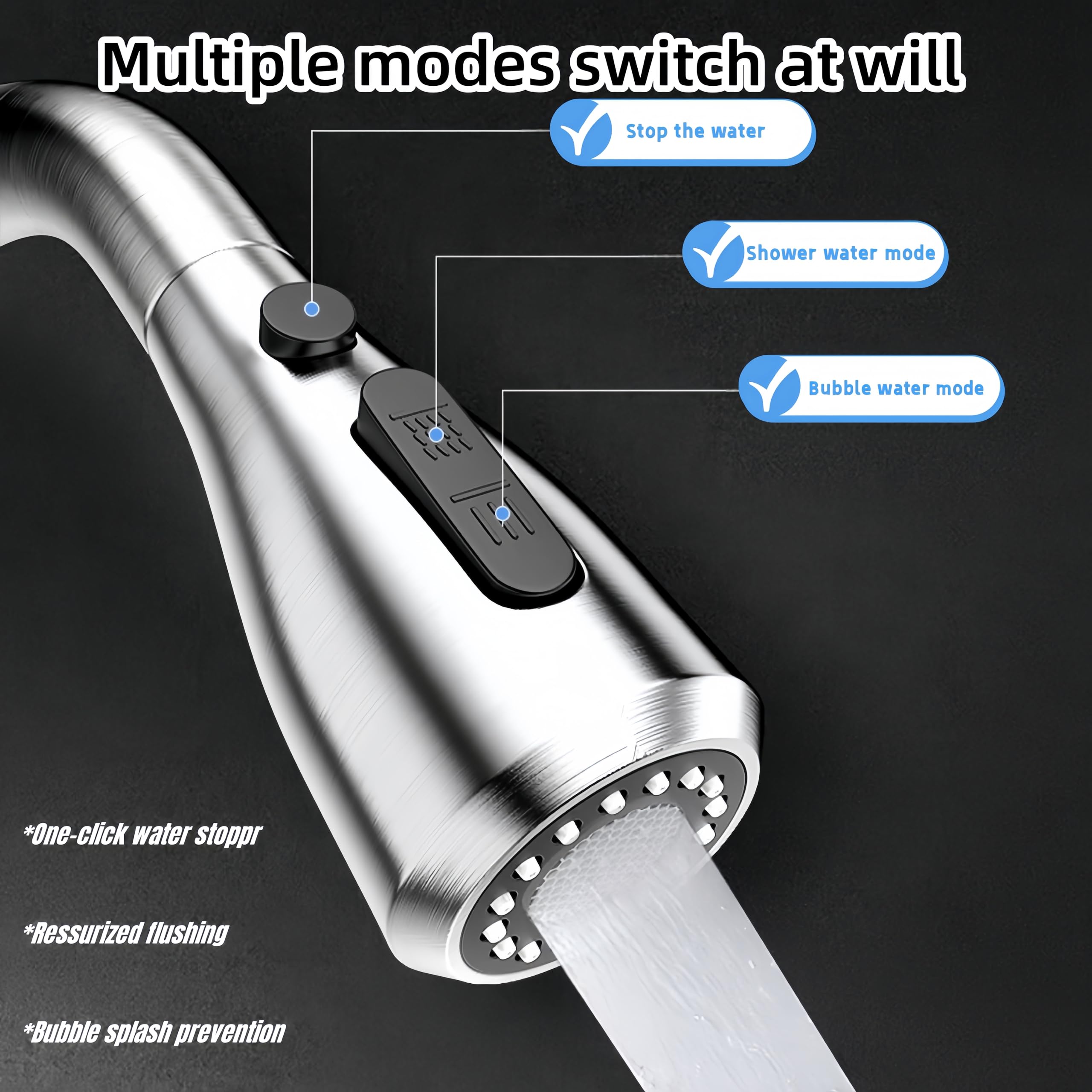 Cohpwu Kitchen Sink Faucet With Pull Down Sprayer Black (Silver)