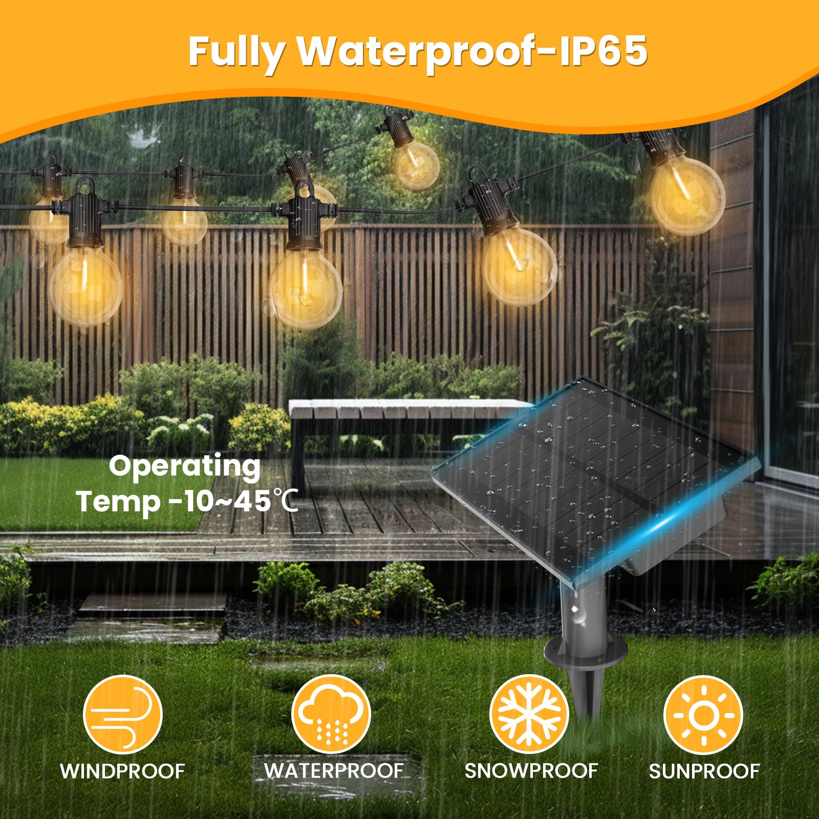 Zotoyi Solar String Lights Outdoor Waterproof Ip65 100Ft With Usb Port And 50+2 Shatterproof G40 Bulbs, Up To 8-12 Hours For Using, Led Solar Powered Patio Lights For Outside, Patio, Porch, 2200K