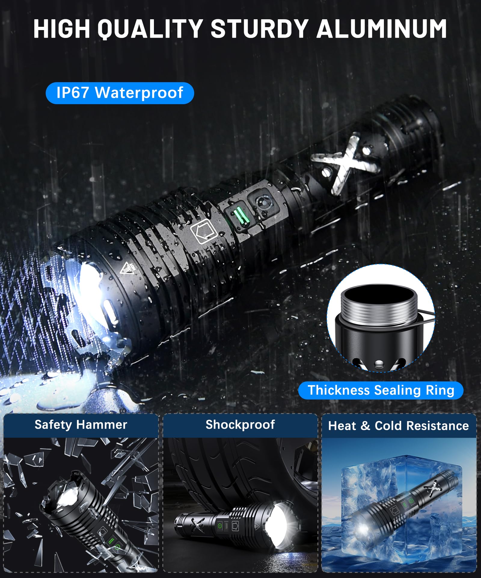 Grentay Led Flashlights 2000000 High Lumens,Tactical Flashlight Rechargeable Usb C, 6 Modes, Zoomable, Ip67 Waterproof, High Powered Flashlight For Home Camping Emergencies