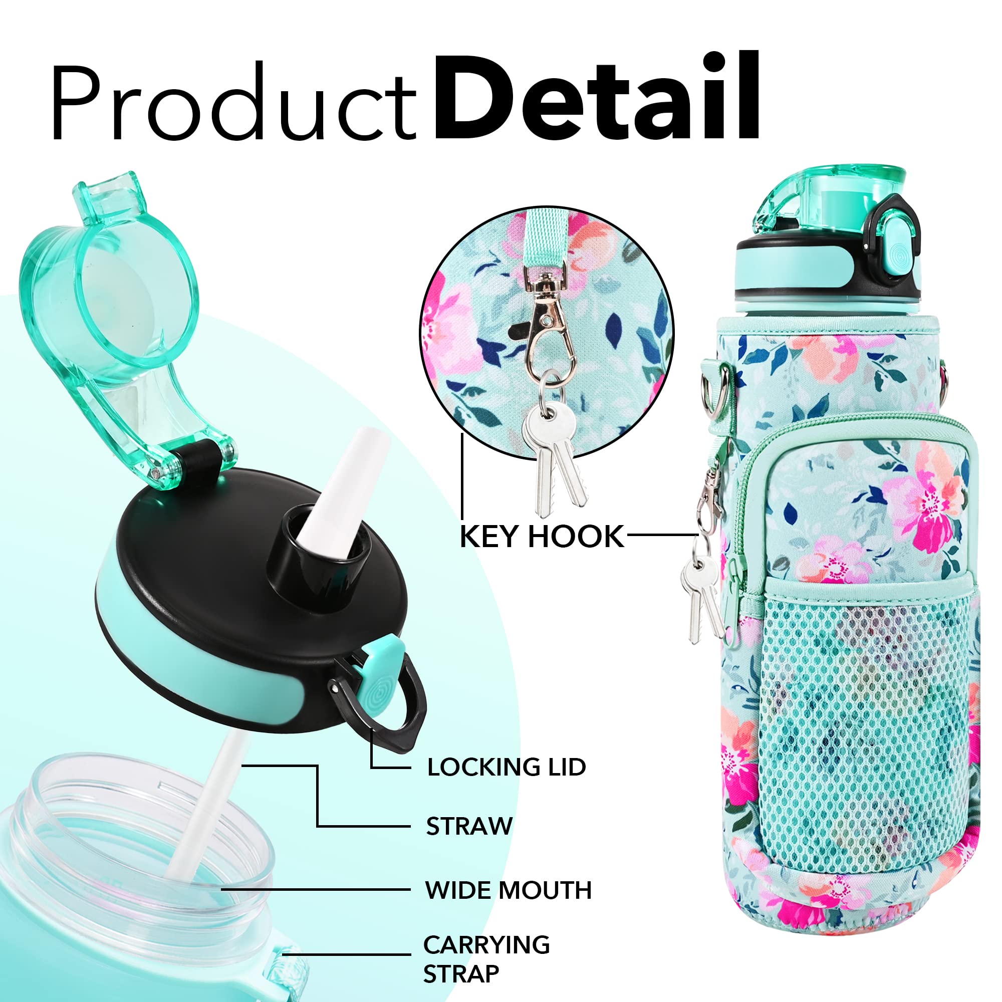 32 Oz Water Bottles With Straw & Strap, Motivational Water Bottles With Times To Drink