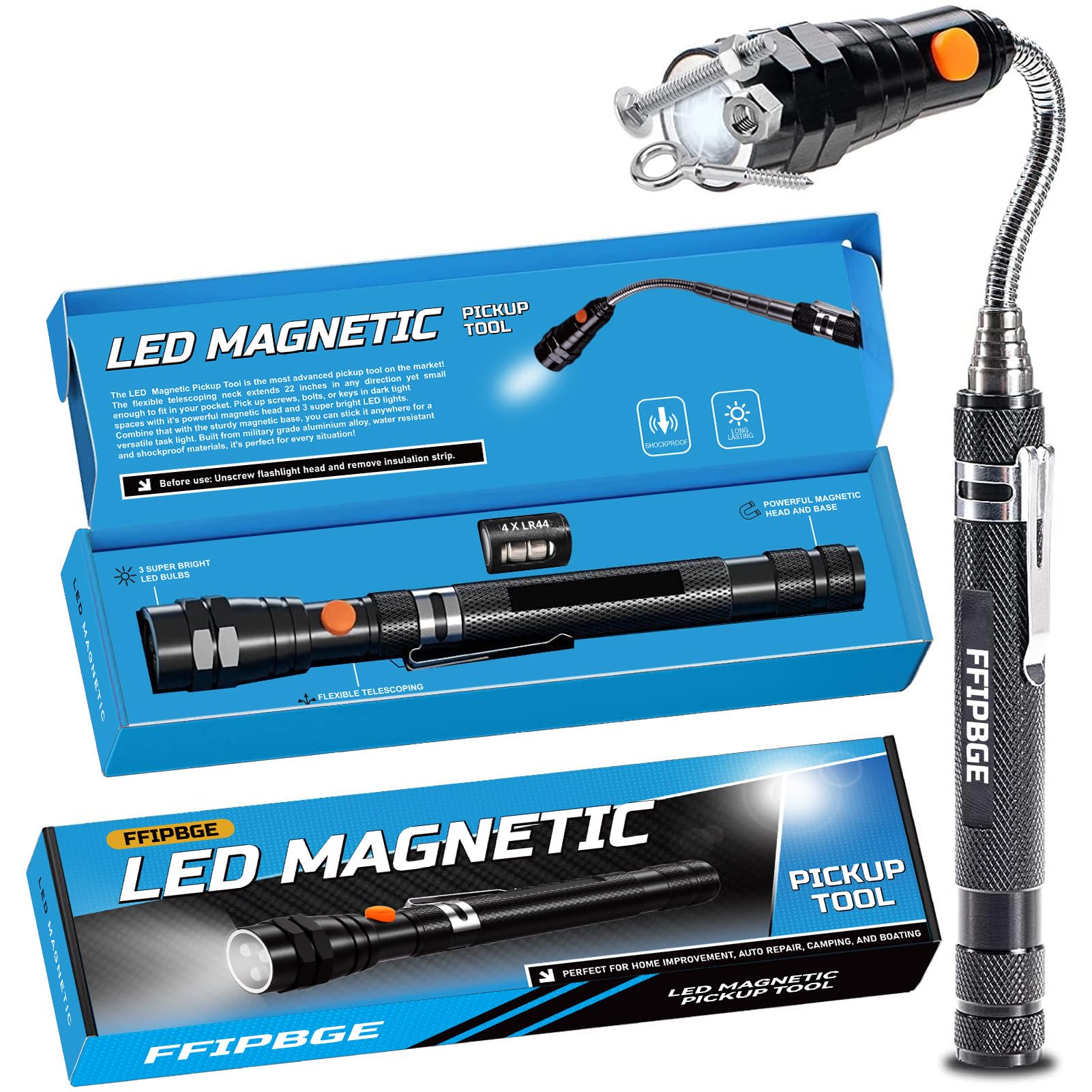 Ffipbge For Him, Telescoping Magnet Pickup Tool With 3 Led Magnetic Flashlight, Fathers Day Dad From Daughter Wife Son, Cool Gadgets Birthday For Men, Dad, Husband, Boyfriend