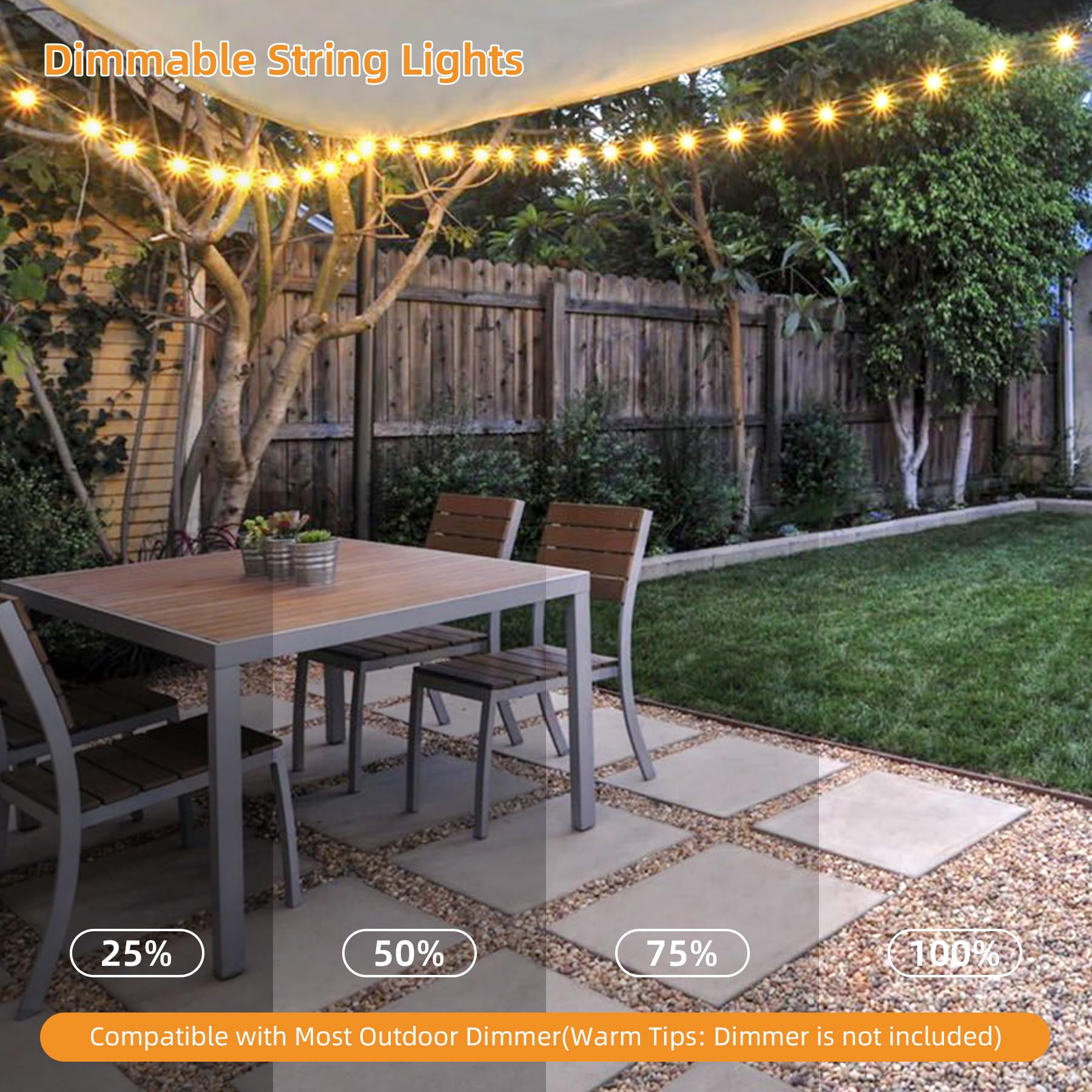 Zuske 50Ft Outdoor String Lights Led Patio Lights String With 25Pcs Shatterproof Diamond Bulbs Ip65 Waterproof Heavy Duty Led Porch String Lights For Outside Porch Yard Garden Party Bistro