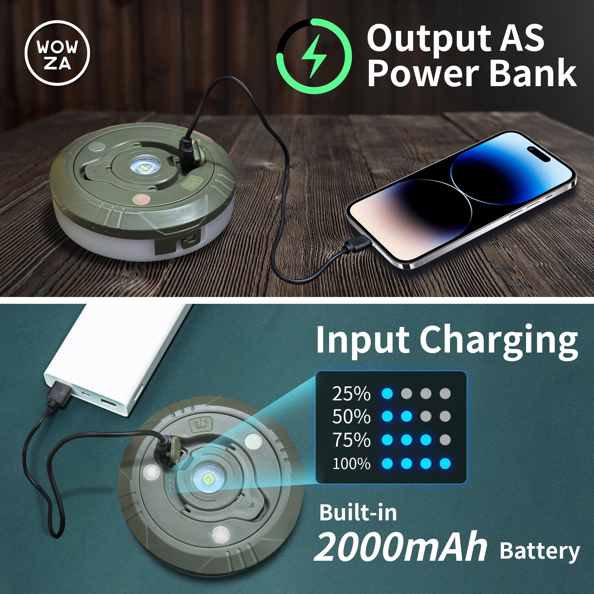 Wowza Powah 4 In 1 Camping String Lights 32.8Ft Outdoor Quick Storage Camping Lights String & Lanterns, 8 Modes Retractable Camping Essentials Waterproof Camp Lights For Tent Gear