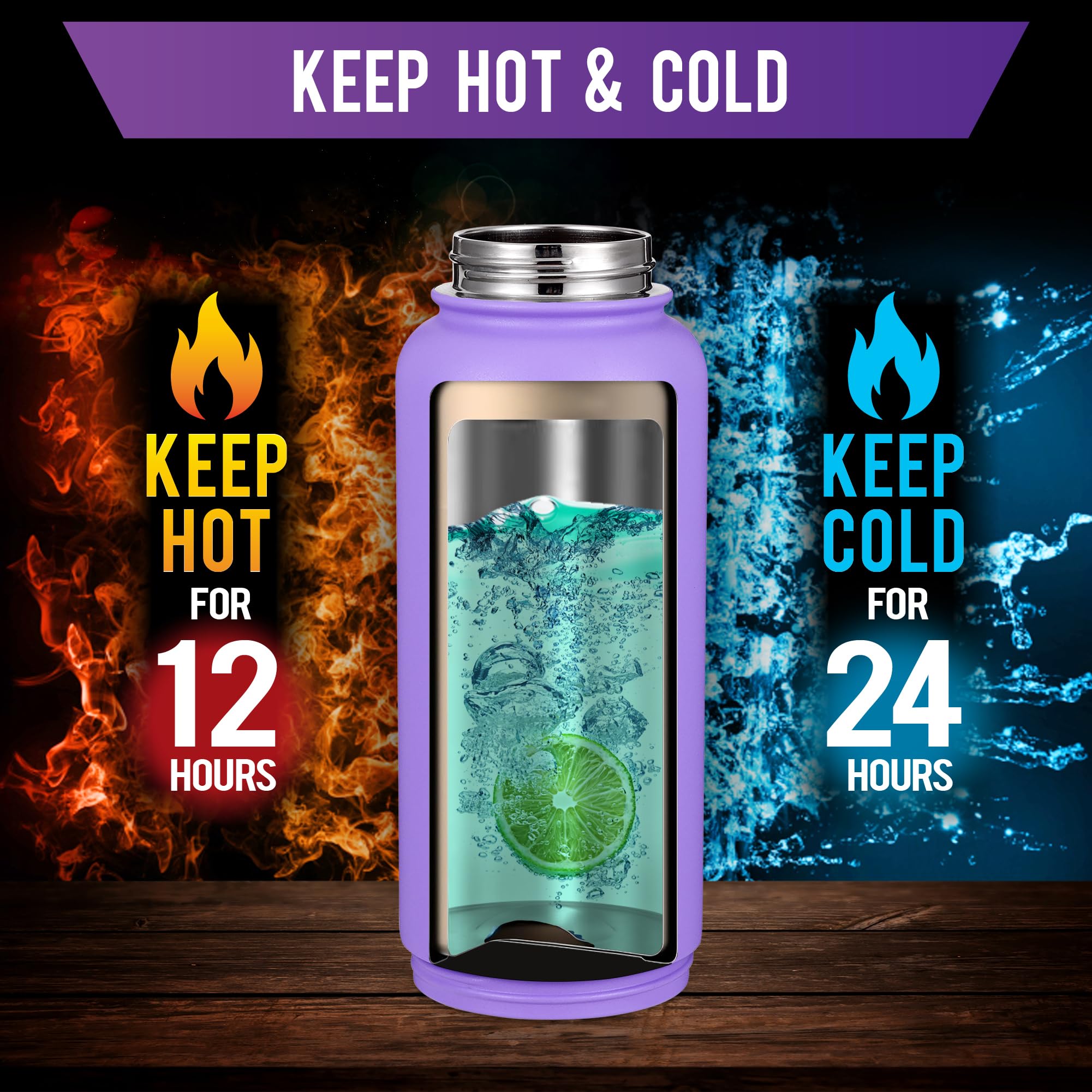 Insulated Sports Water Bottle - Wongle 32 Oz Water Bottle With Discrete Storage Compartment