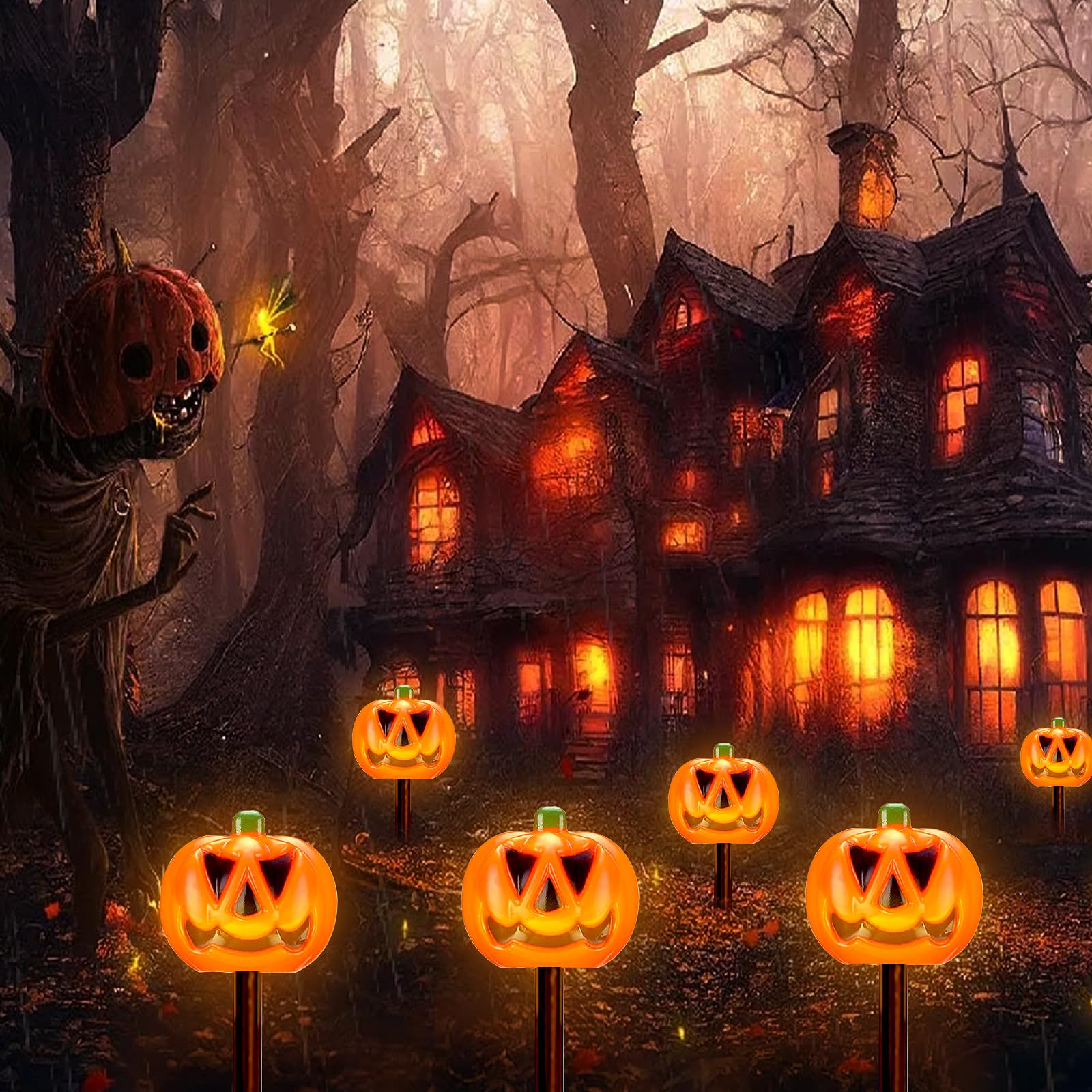 Noonimum Halloween Pumpkin Pathway Lights - 5 Pack Solar Outdoor Decor