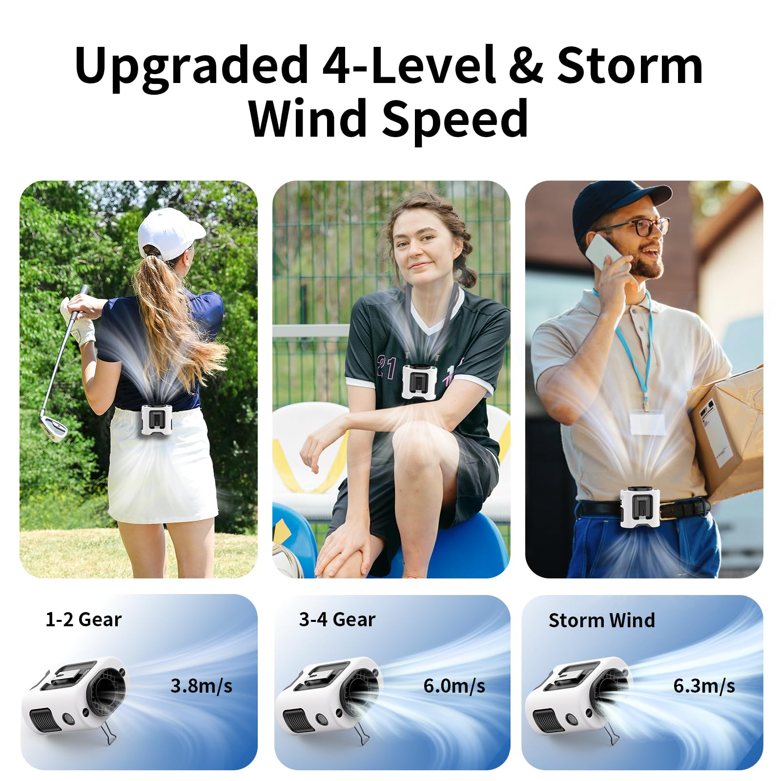 Socool 14500Mah Portable Waist Fan Clip On Belt 360 Rotation Wearable Rechargeable Personal Shirt
