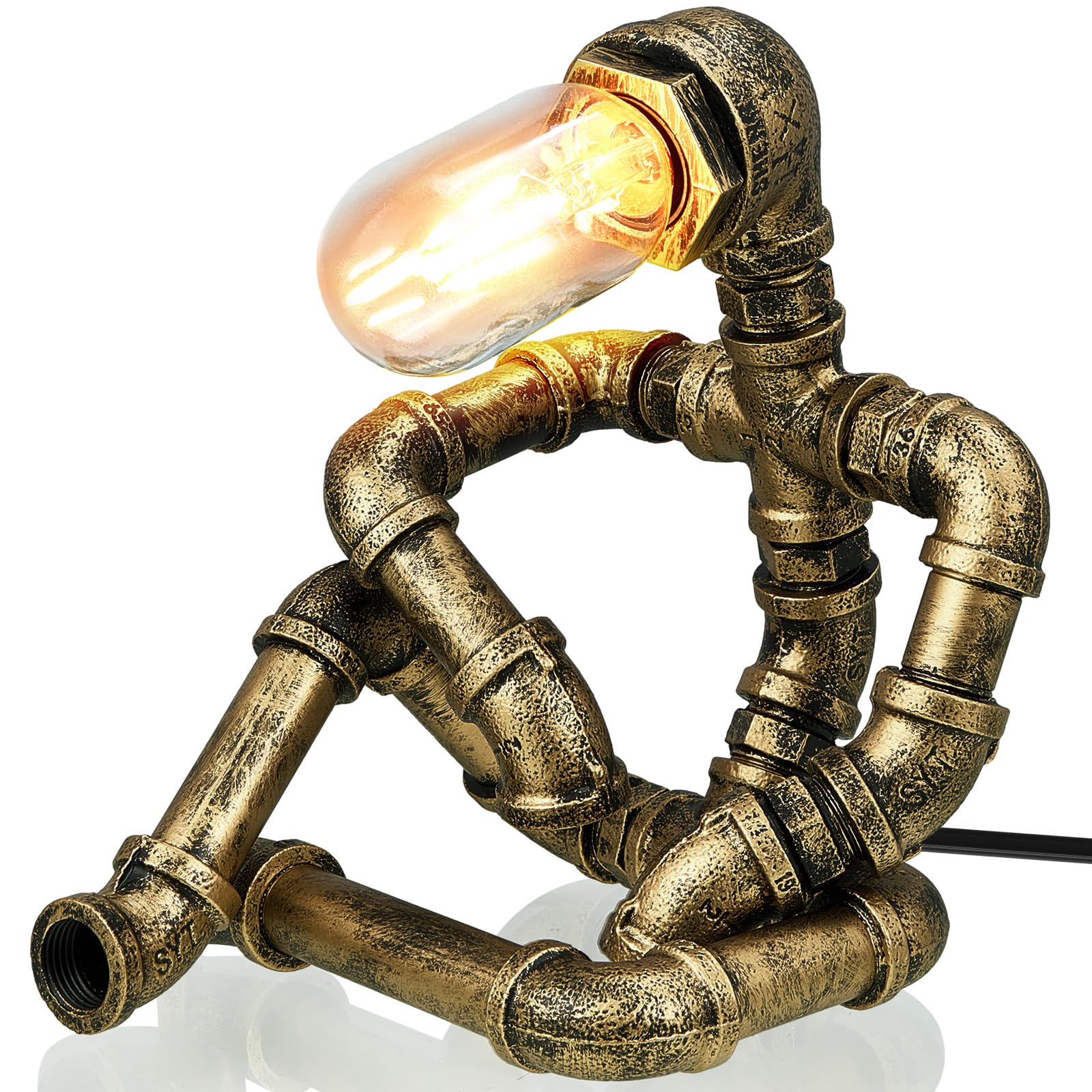 Vihose Metal Pipe Lamp Industrial Iron Robot Desk Lamp Cool Creative Robot Light For Men Office Home Restaurant Bedside Bedroom Living Room(Steampunk Style,Bronze)