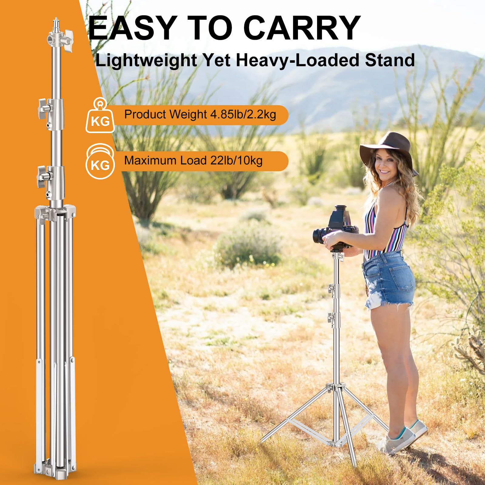 Anautin 9.2 Ft Stainless Steel Light Stand Photography, 2 Pack Heavy Duty Photography Tripod Stand With 1/4” To 3/8” Screw Adapter For Strobe,Led Video Light,Ring Light, Monolight, Softbox