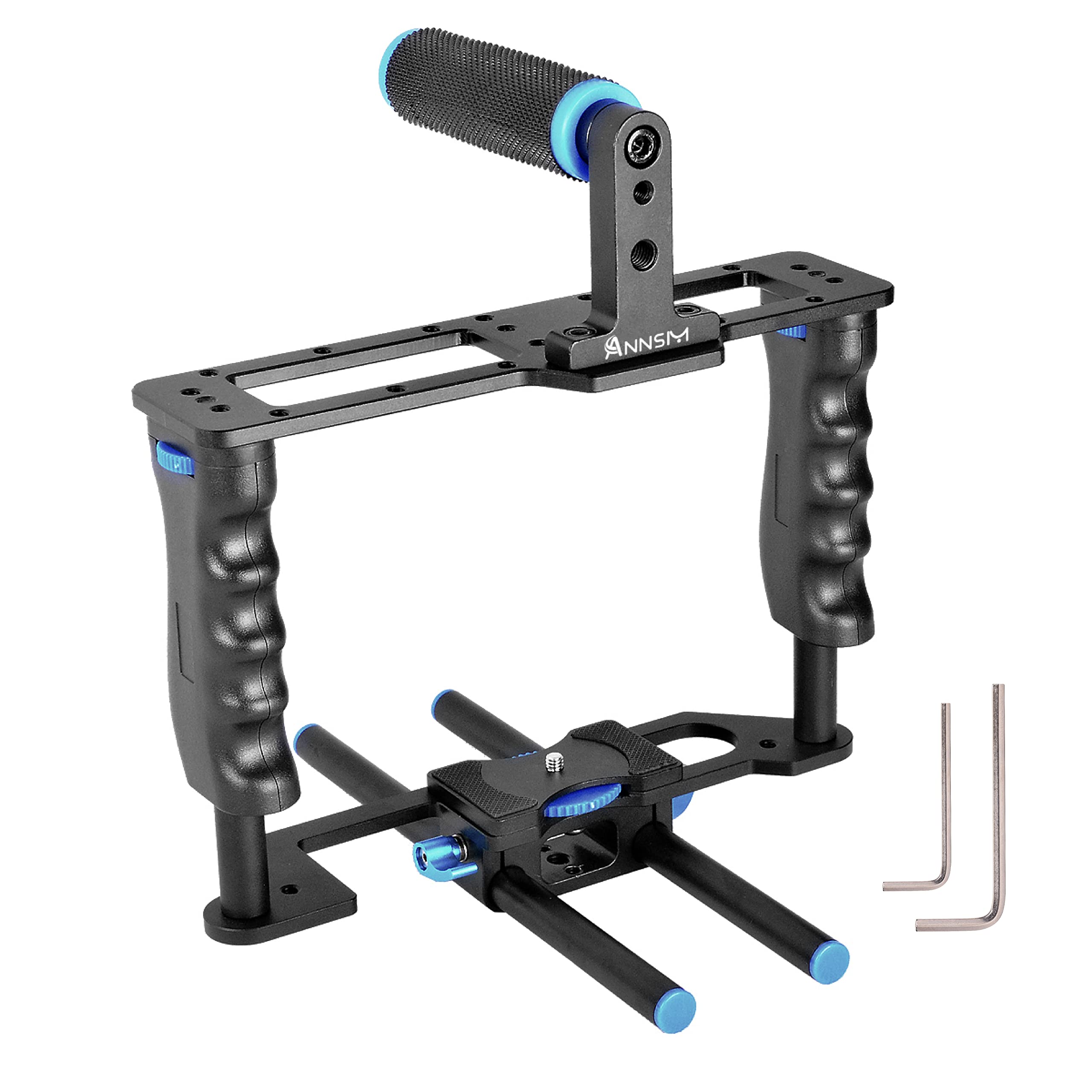 Annsm Camera Cage Aluminum Movie Filmmaking Video Rig With Top Handle/Dual Side Grips/And Std 15Mm Rail Rods For Canon Eos R5C R5 R6 Sony A7 Series A6600 Nikon