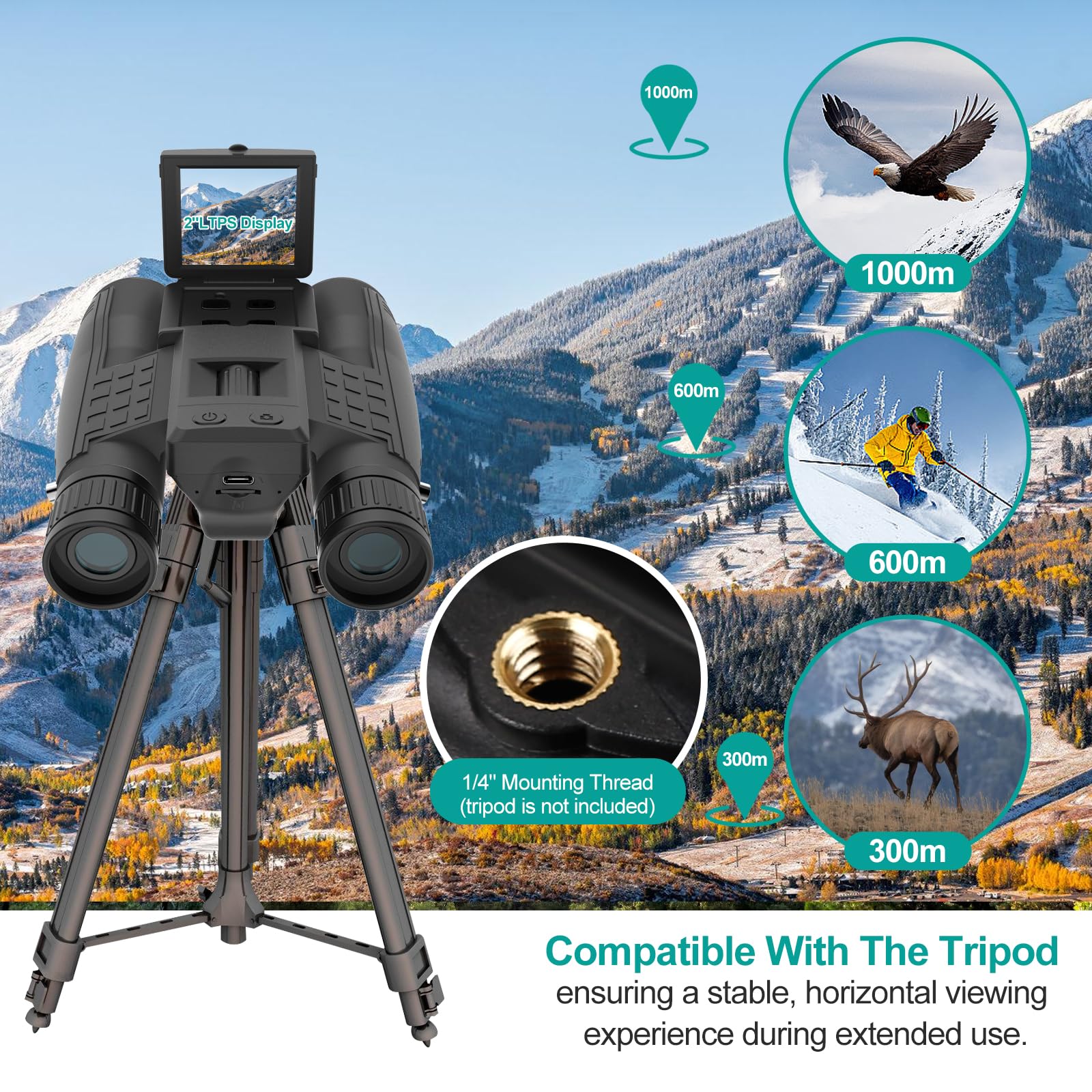 Zzstar 12X32 Binoculars With Camera, Large View Binoculars For Adults High Powered, Fmc & Bak4 Prism Lens, 2" Lcd Display 5Mp 1080P Video Photo Recorder, For Bird Watching Hunting Black