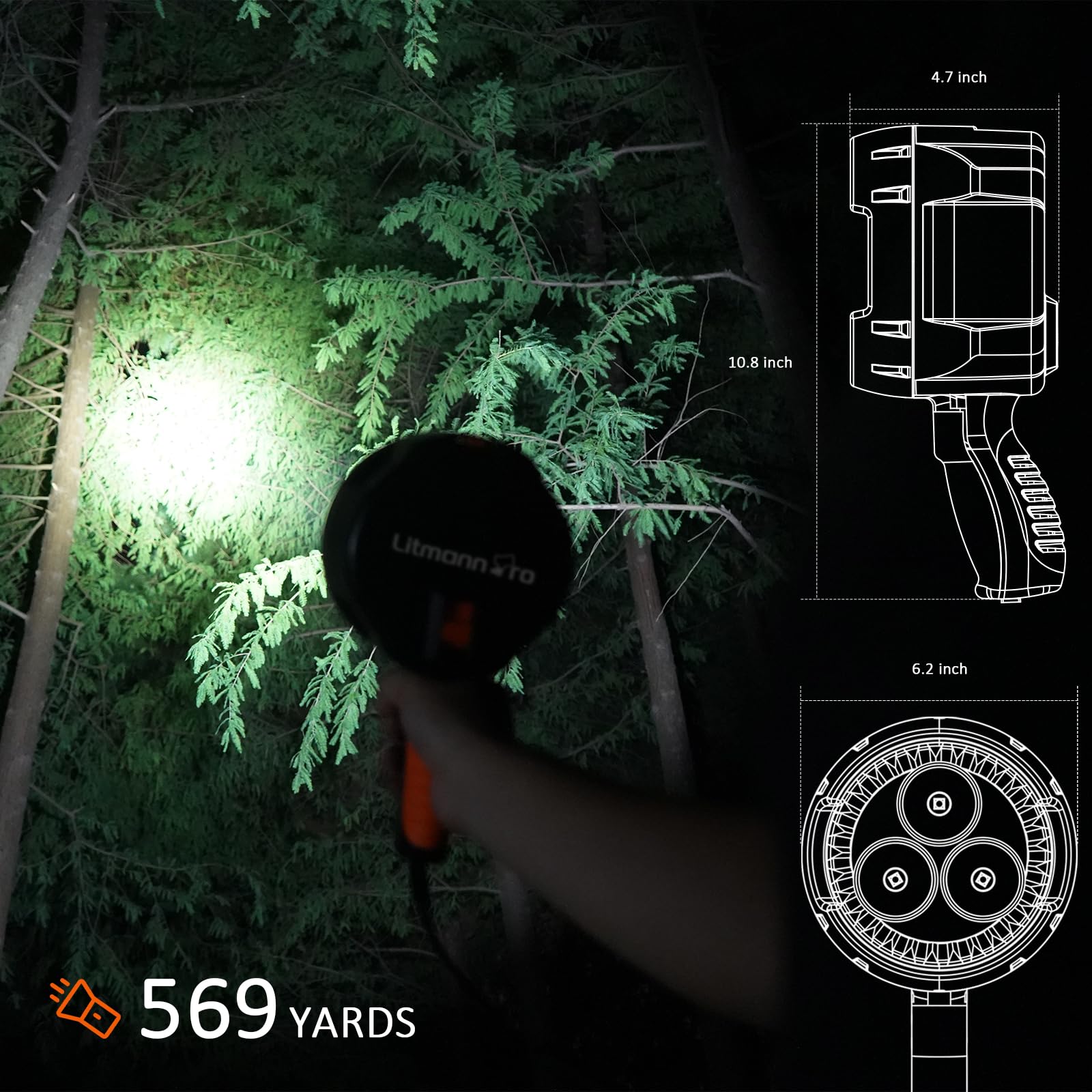 Litmann Pro 2000 Lumens Handheld Spotlights Led Flashlight Searchlights With 12V-24V Dc Car Charger Outdoor Floodlight For Camping Fishing Boating Hunting Hiking