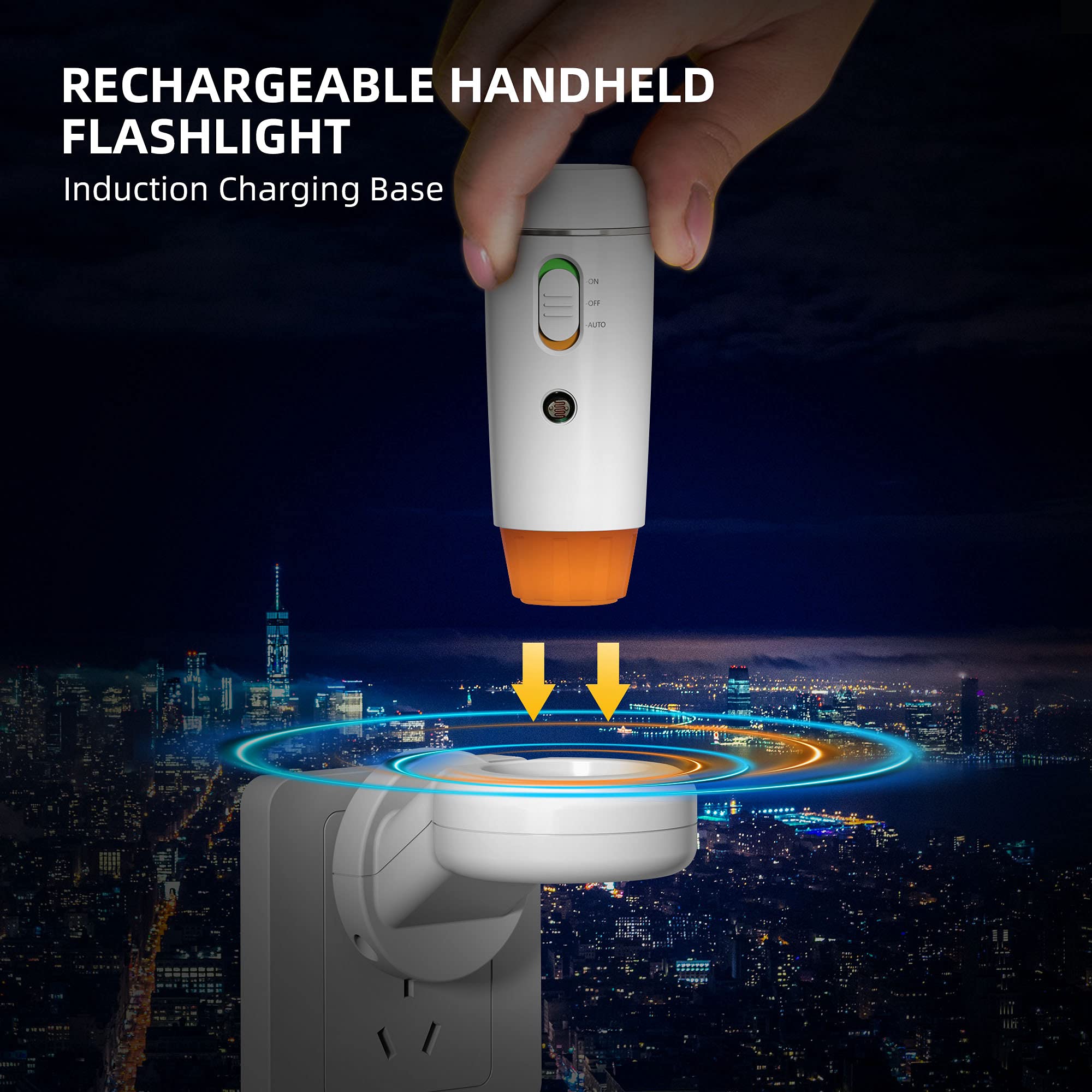 Aosbet Thovas Emergency Led Flashlight, 3-In-1 Rechargeable Power Failure Light, Multi-Function Portable Automatically Handheld Lights For Home, Lighting Sensor Night Light, 2 Packs