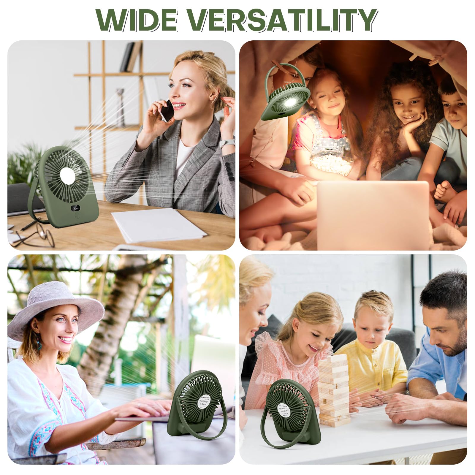 Nezylaf Portable Desk Fan With Led Light, Rechargeable 2000Mah Battery Operated Personal Fan, 180°