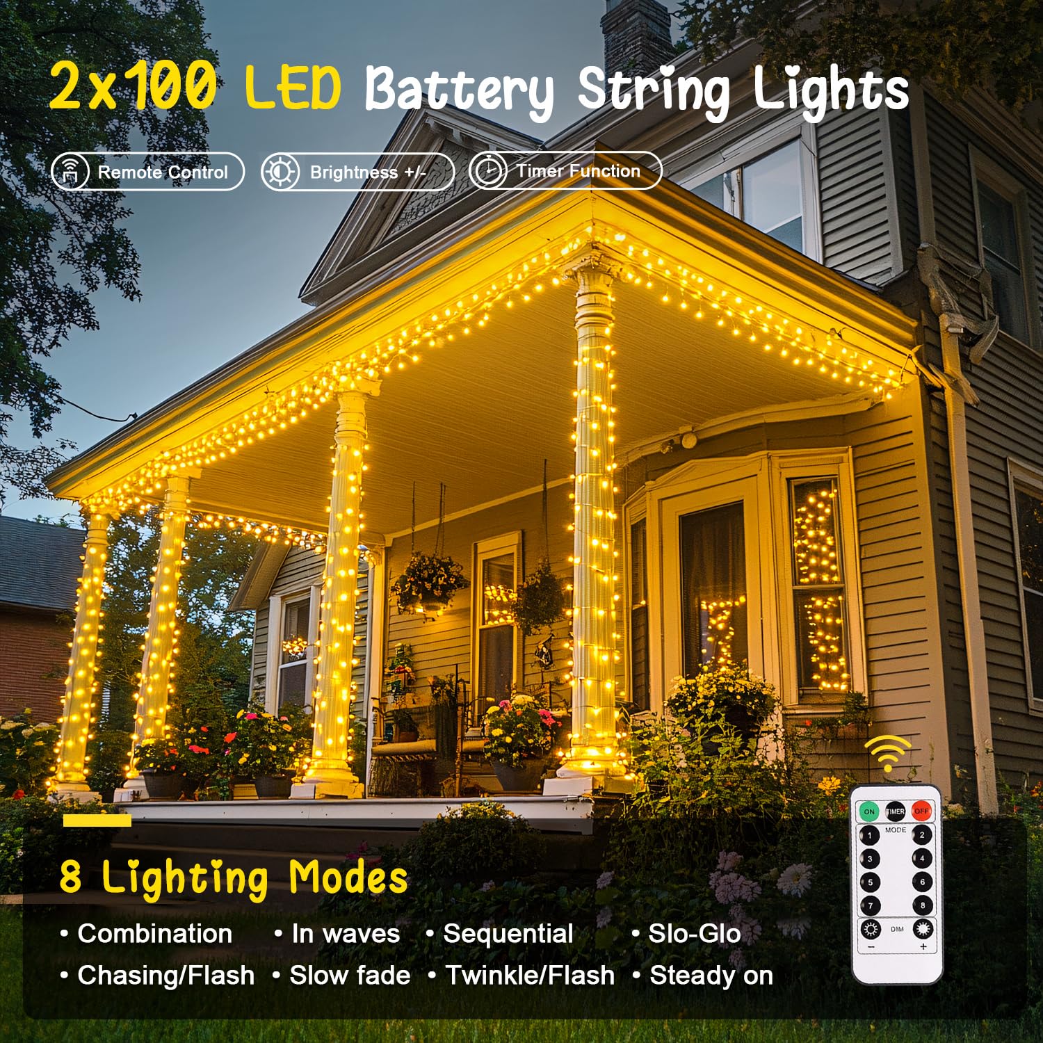 Jmexsuss 2 Pack Battery Operated String Lights With Remote Outdoor Indoor, Each 33Ft 100 Led Twinkle Fairy Lights Battery Operated For Bedroom Party Wedding Classroom Tree Christmas Decor (Warm White)