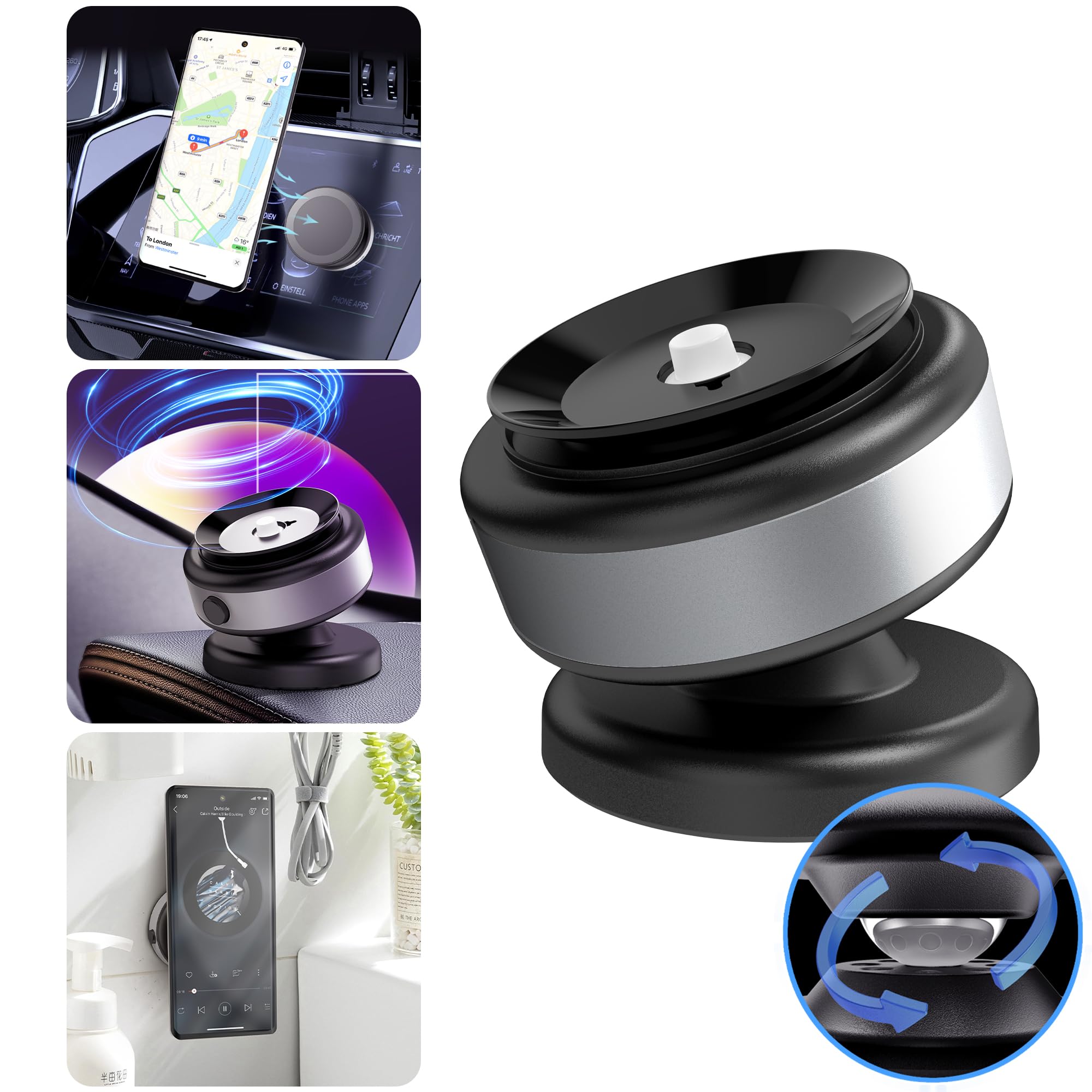 Fostex Vacuum Magnetic Phone Holder Magnet,360 Adjustable Rotatable Magnetic Mount,Electric Vacuum Magnetic Phone Holder,Hands- Phone Holders For Your Car Iphone 16/15/14/13/12