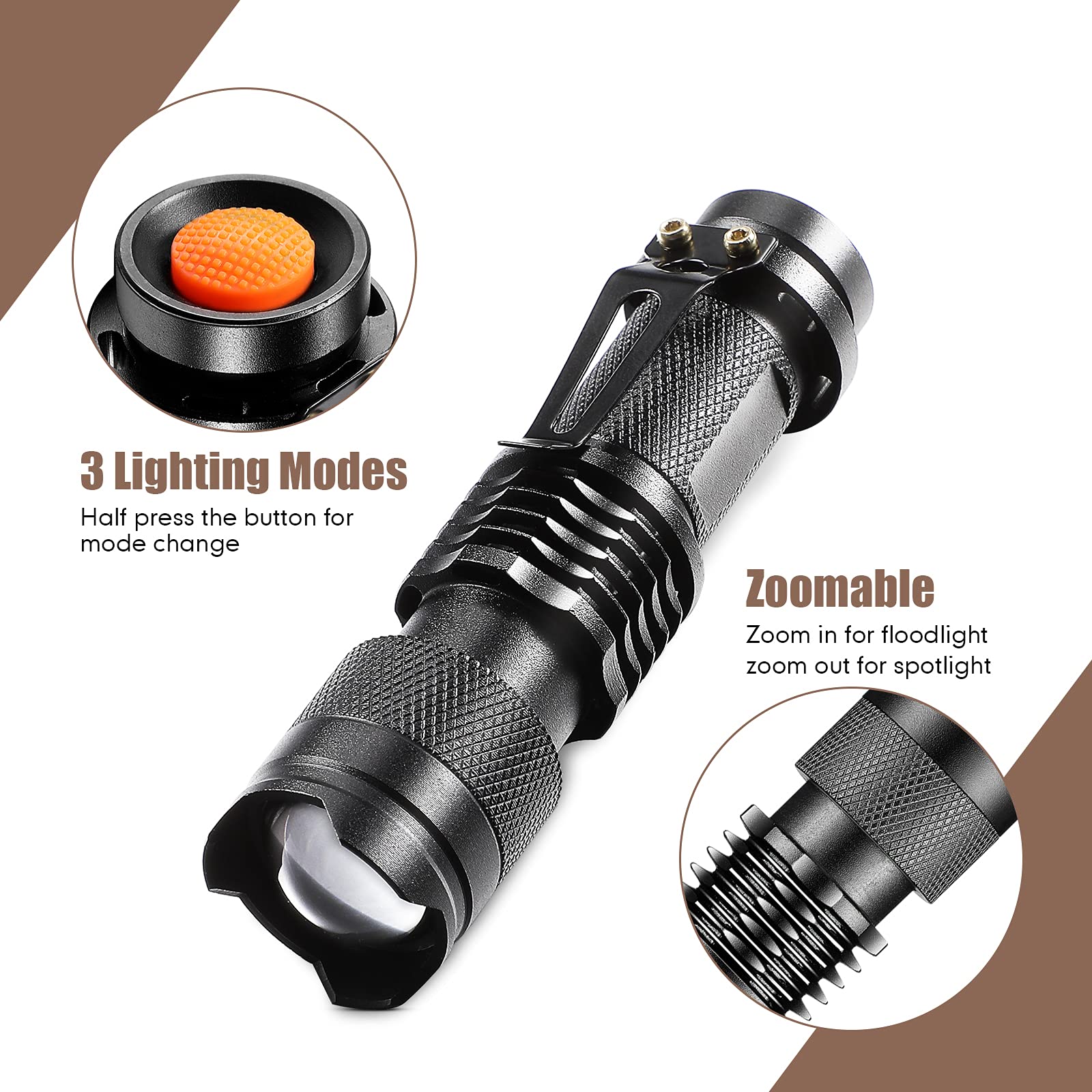 Mudder 10 Pack Mini Flashlight Led Flashlight 3 Mode Flashlight Adjustable Handheld Flashlight For Camping Hiking Outdoor Work(Black)
