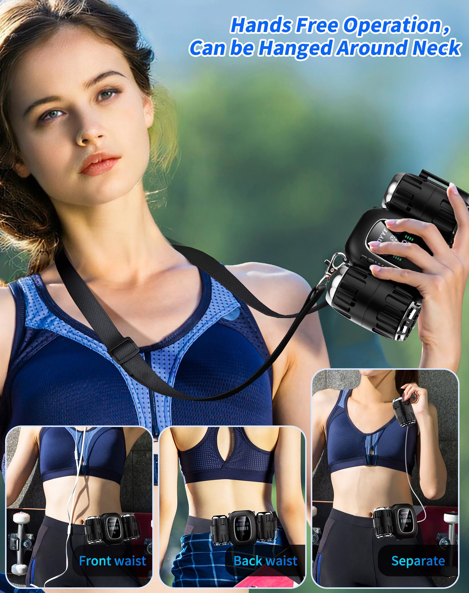 Rechargeable Portable Fan With 8000Mah Battery Power Bank, High Speed Low Noise Turbo Portable Neck