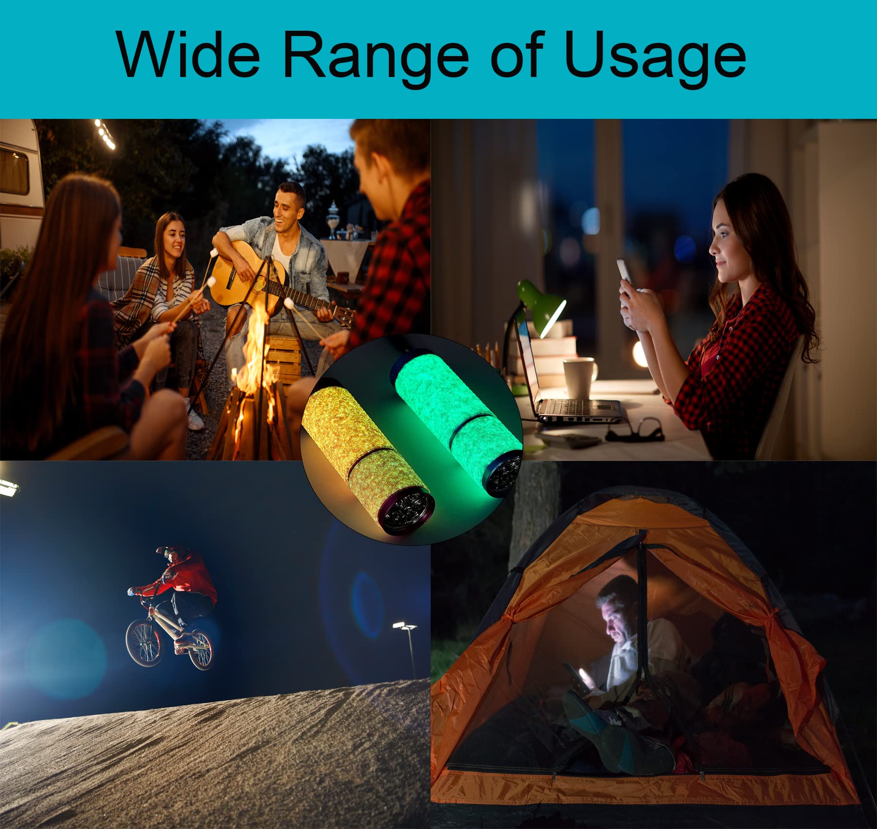 Dafuriet 4 Pack Mini Flashlights, 9 Led Glow-In-The-Dark Aluminum Lights With Straps – Perfect For Camping, Hiking, And Emergency