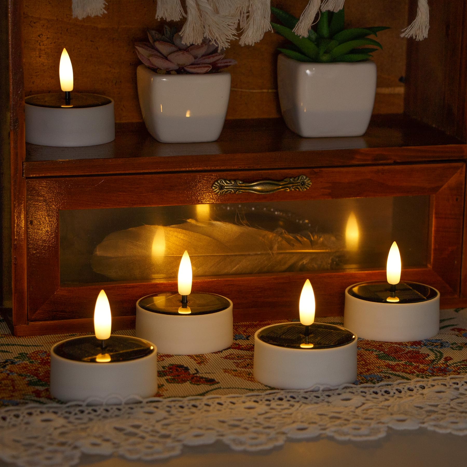 Zevanor Solar Waterproof Flameless Led Tea Light Candles With Cycle Timer, 4Pcs 2.3 Inch Battery Operated Flickering Dusk To Dawn Outdoor Fake Tealight Votive Candles For Outdoor Use