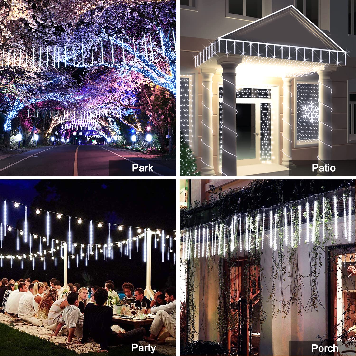 Jmexsuss 2 Pack White Meteor Shower Lights - Outdoor, Each 8 Tube 192 Led, Waterproof Plug In Meteor Lights For Outside Tree, Wedding Party, Patio Decoration