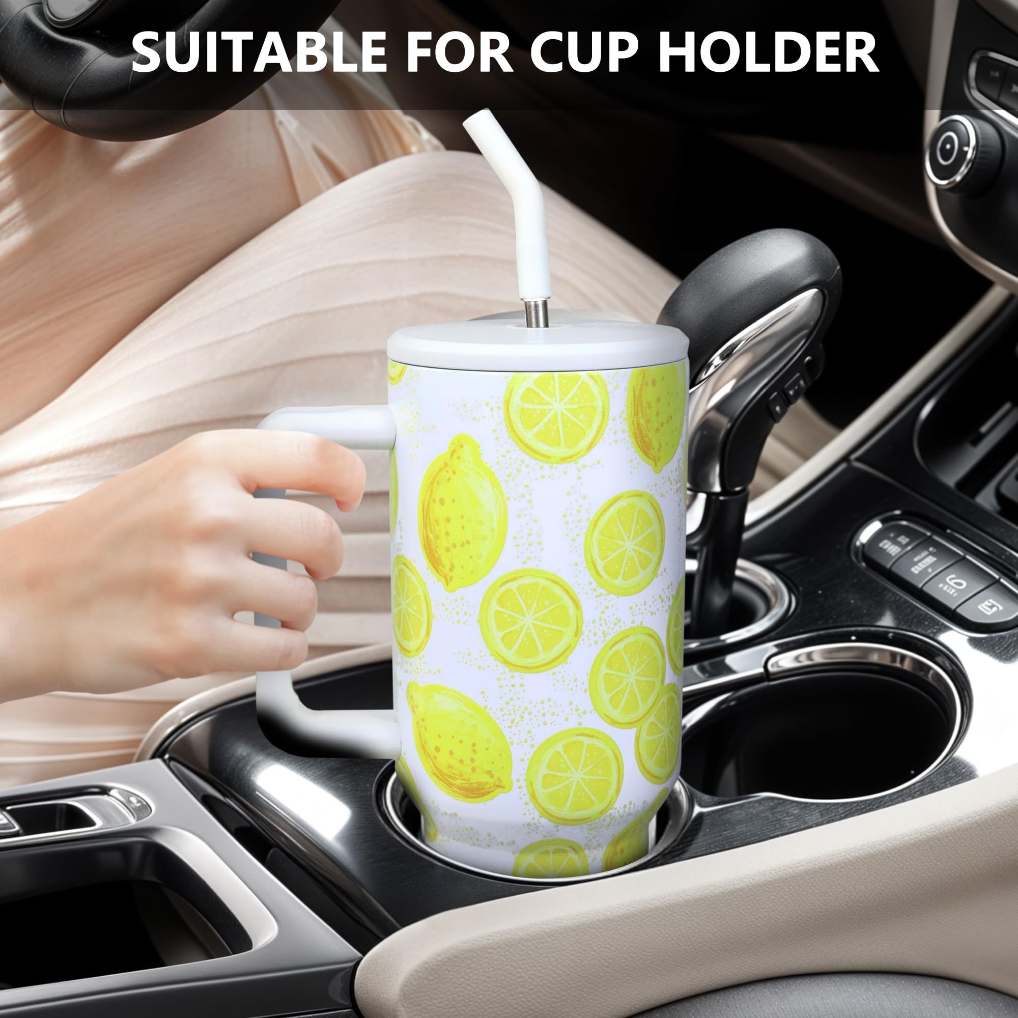 Lemon Tumbler With Straw And Lid Vacuum Insulated 40Oz Stainless Steel Cup For Women Birthday