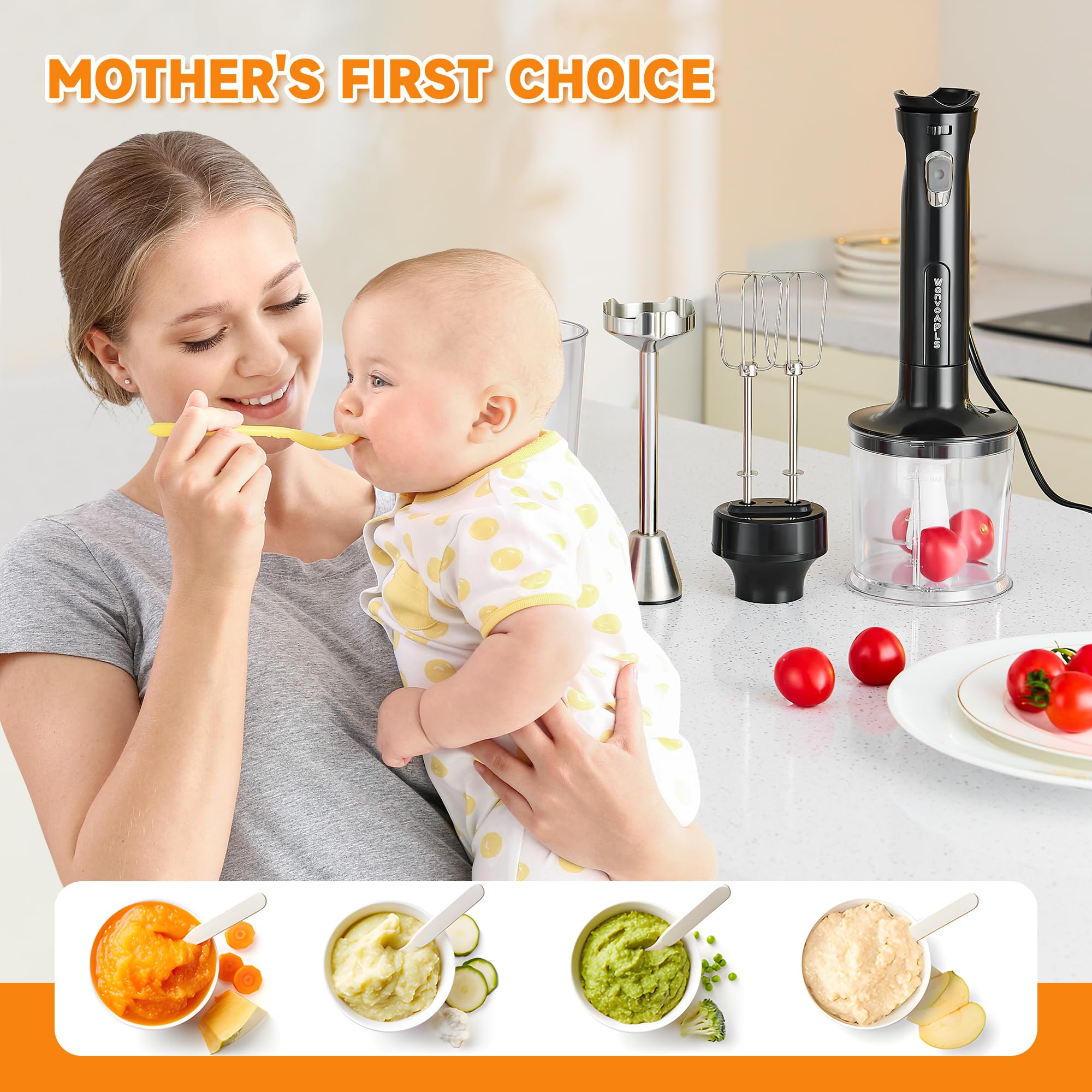 Wanvoapls Immersion Blender Handheld, Hand Mixer With Sharp Blades, Kitchen Gadgets, Stick Blender Perfect For Smoothies, Soups, And Sauces Portable Mixer Compact And Easy To Clean