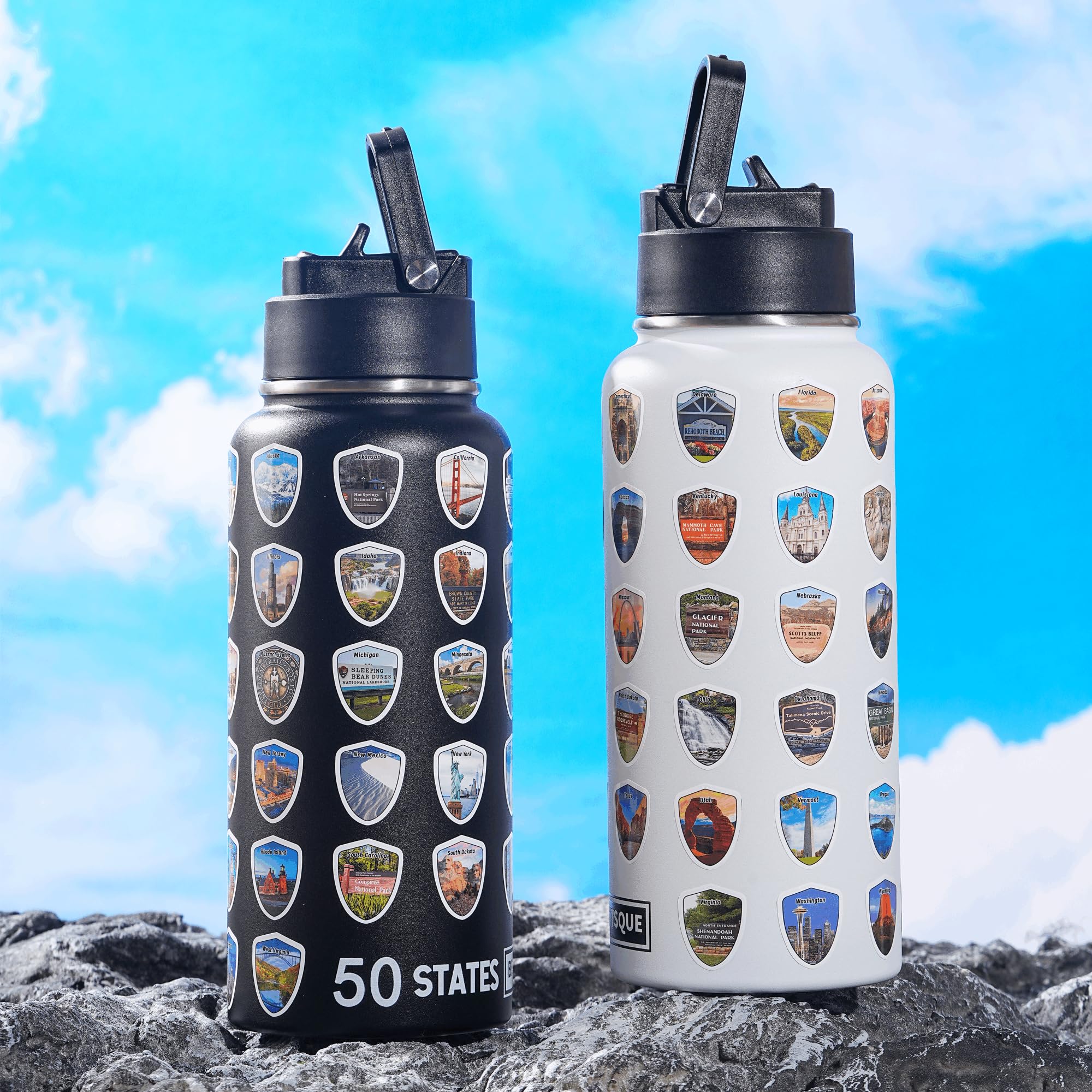50 States Water Bottle With Stickers, National Parks Water Bottle, Stainless Steel Insulated Bottle
