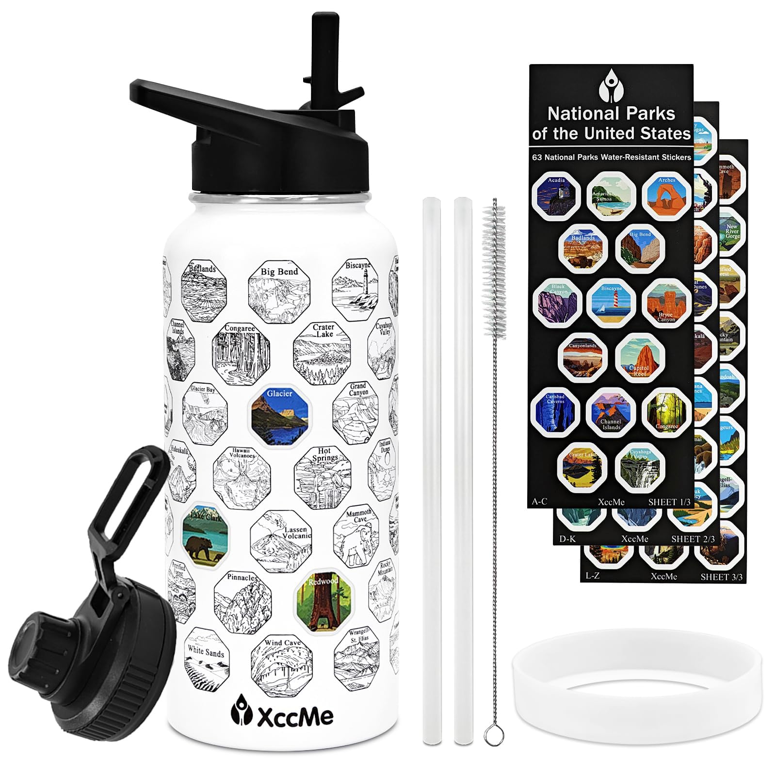 63 National Parks Water Bottle With Stickers,32 Oz Stainless Steel Insulated Water Bottle