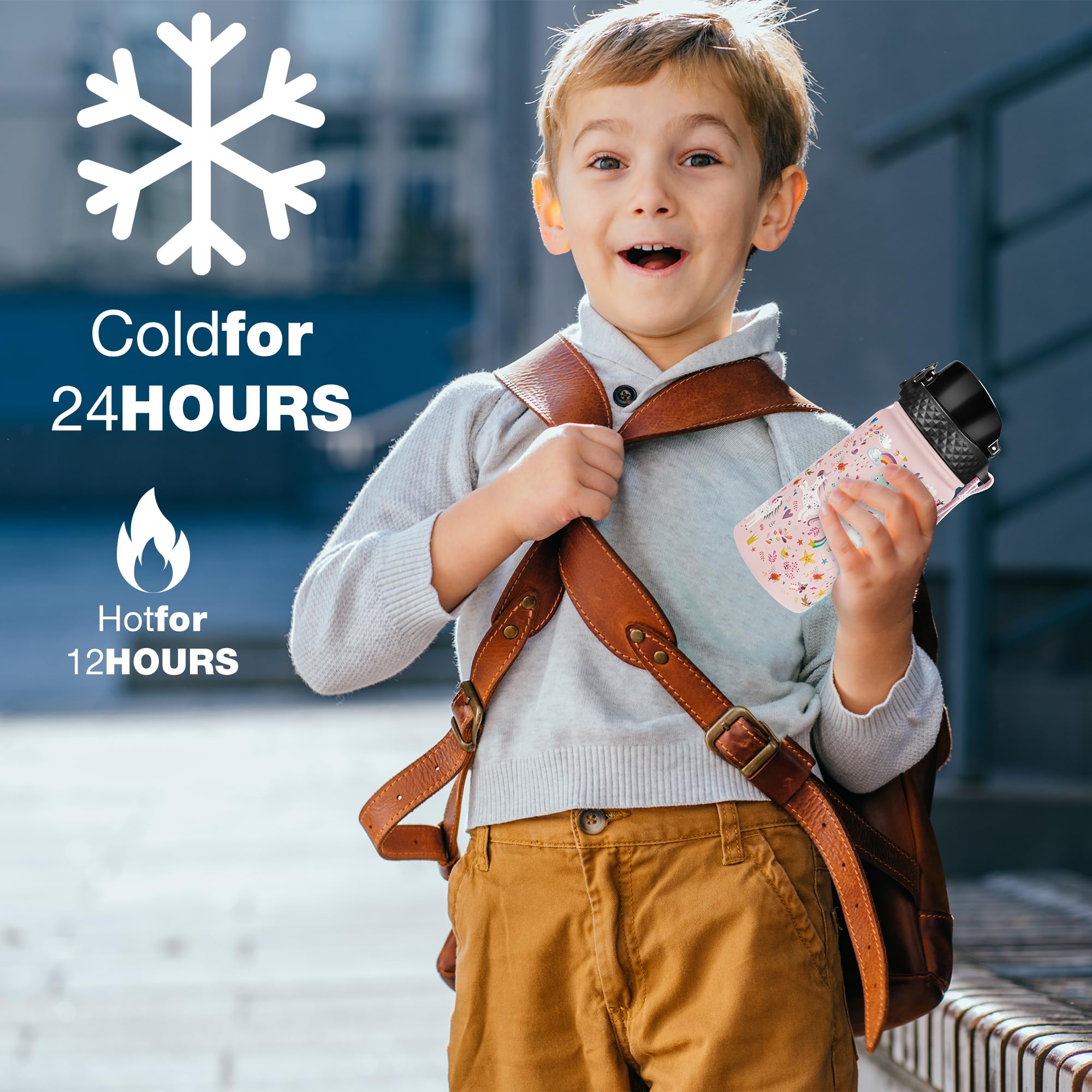 Goppus Kids Water Bottle (Straw Lid) - 14 Oz Stainless Steel Travel Bottle, Double Wall Vacuum Leak