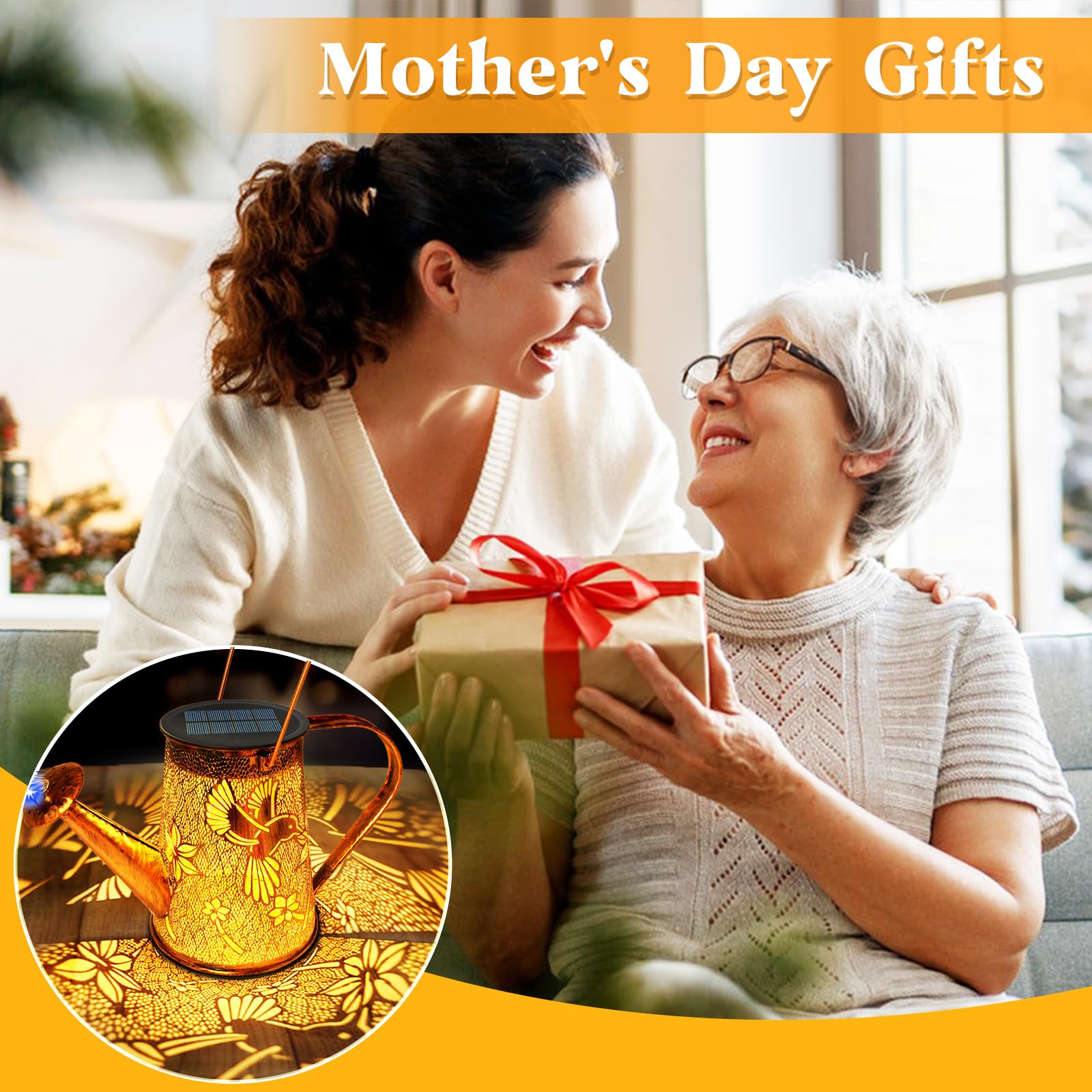 Yjfwal Solar Watering Can Lights, Hummingbird Christmas For Women Mom Grandma Birthday, Waterproof Outdoor Garden Decor Large Hanging Solar Lanterns Garden Lights For Patio Porch Yard Flowerbed Pathway