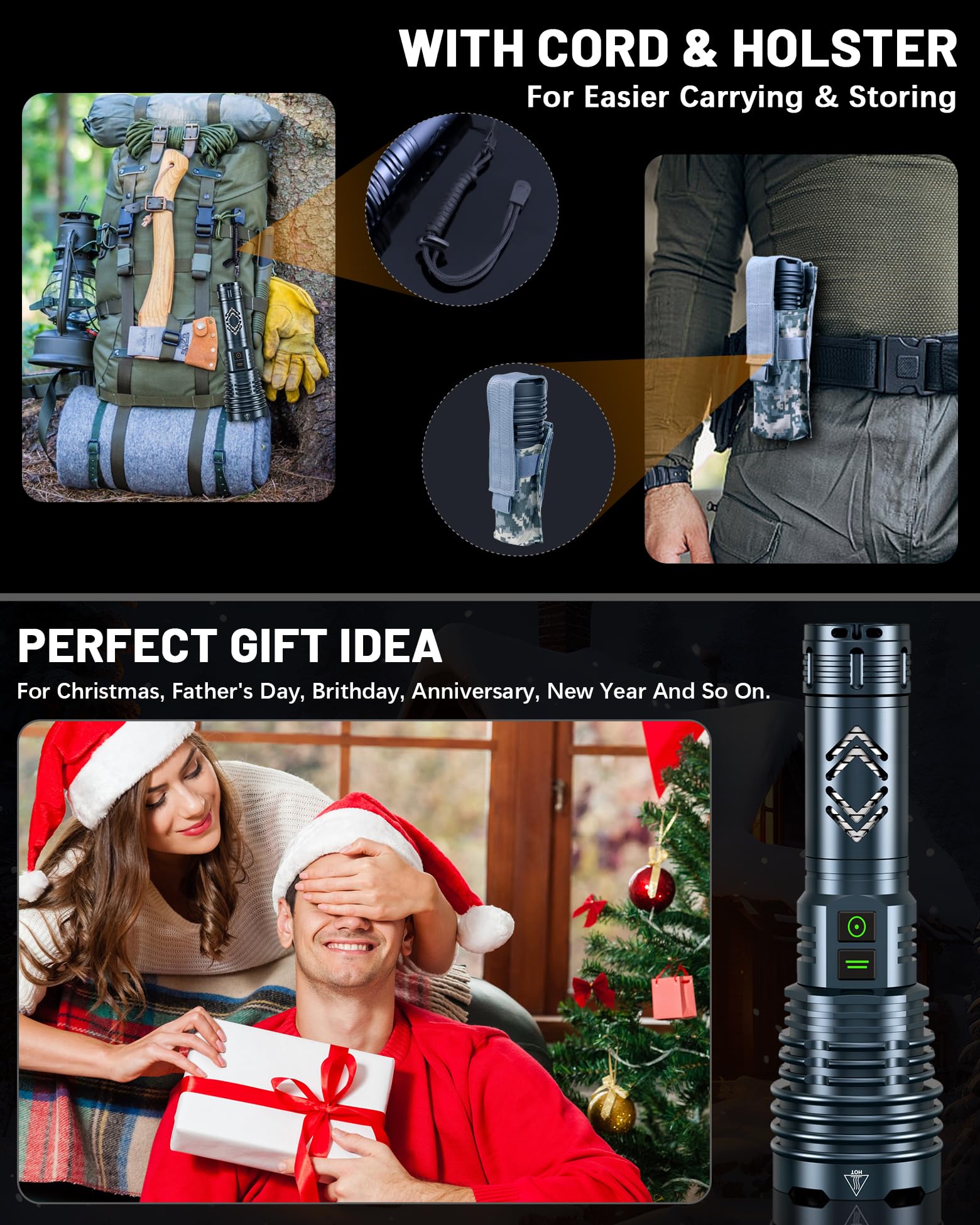 Weoxi Rechargeable Flashlights 2000000 High Lumens Super Bright Led Flashlight Flash Light Powered By Battery25H Long LifeHolsterZoomable 6ModesWaterproof Tactical Flashlights For Camping Outdoor Home