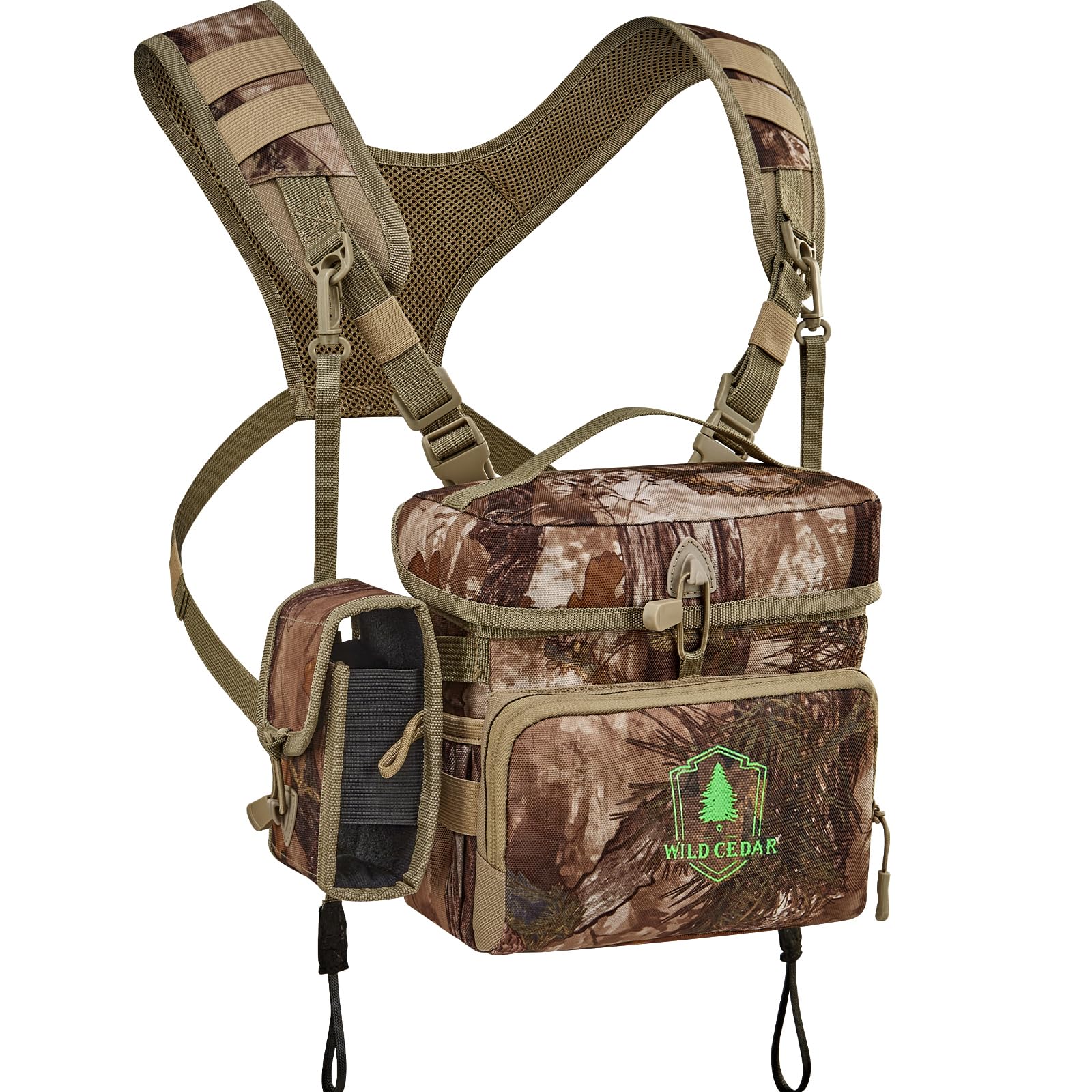 Wild Cedar Binocular Harness Chest Pack With Rangefinder Pouch, Bino Harness With Rain Cover For Hunting