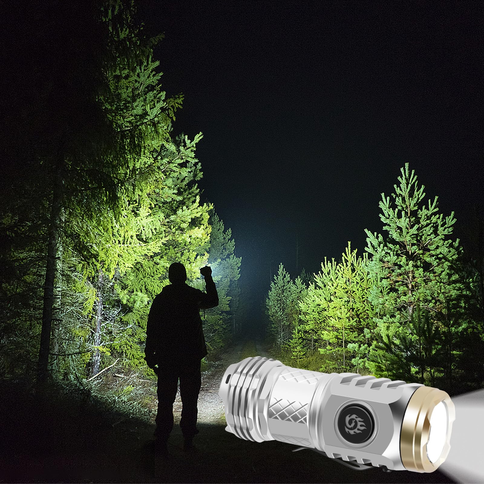 Nemtmcua 2Pcs German Three-Eyed Monster Mini Flash Super Power Flashlight, Thumb Flashlight Mini Flashlights, Pocket Flashlight With Clip, Mini Torch Led Flashlight, Portable Mini Pocket Torch (Black+Silver)