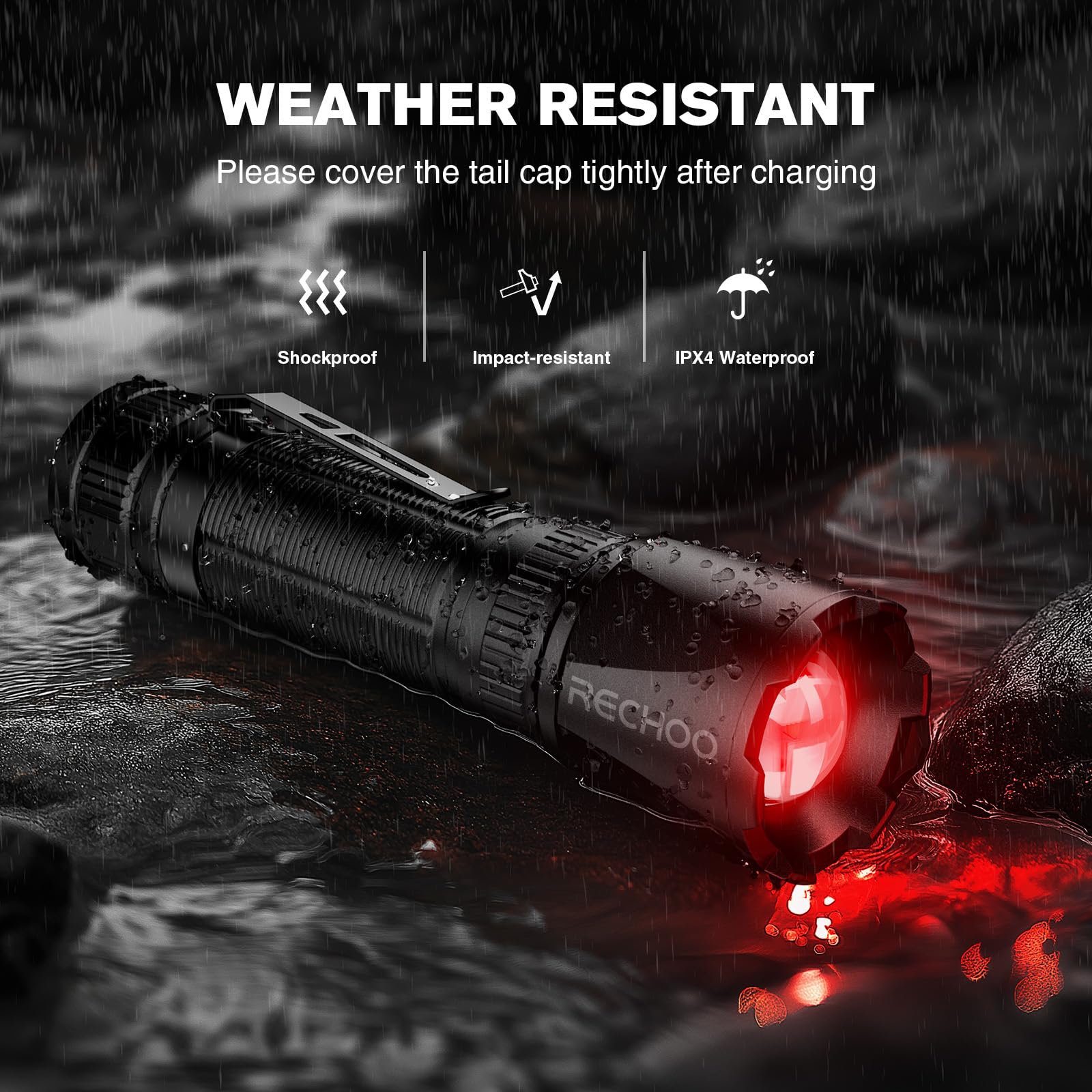Rechoo Red Light Flashlight, High-Powered 3 Modes Red Led Rechargeable Flashlights With Clip & Lanyard, Zoomable And Portable Red Flashlights For Hunting, Astronomy, Aviation, Night Observation