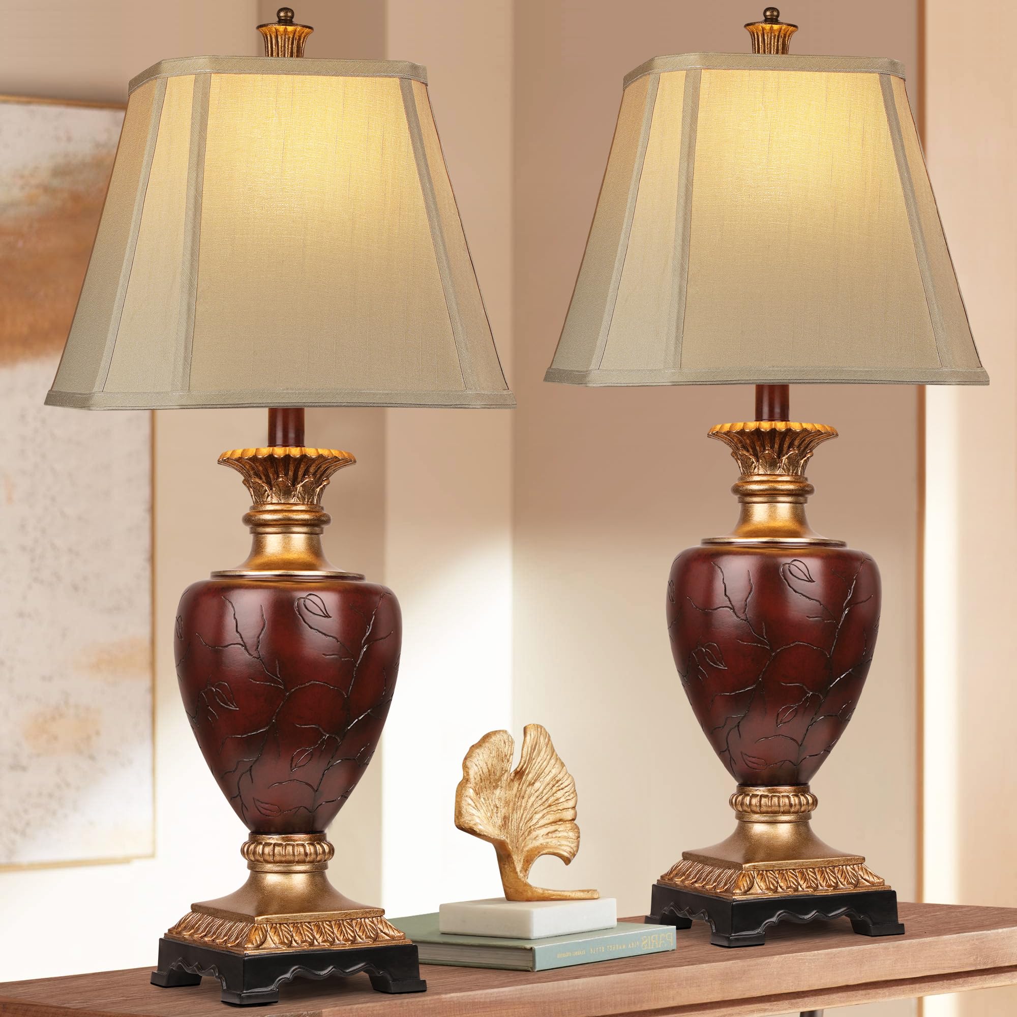 Hamucd 29” Tall Farmhouse Bedside Table Lamps Set Of 2,3-Color Temperature Dimmable Rustic Accent Lamps For Living Room,Vintage Traditional Bedroom Night Stand For Retro Decor