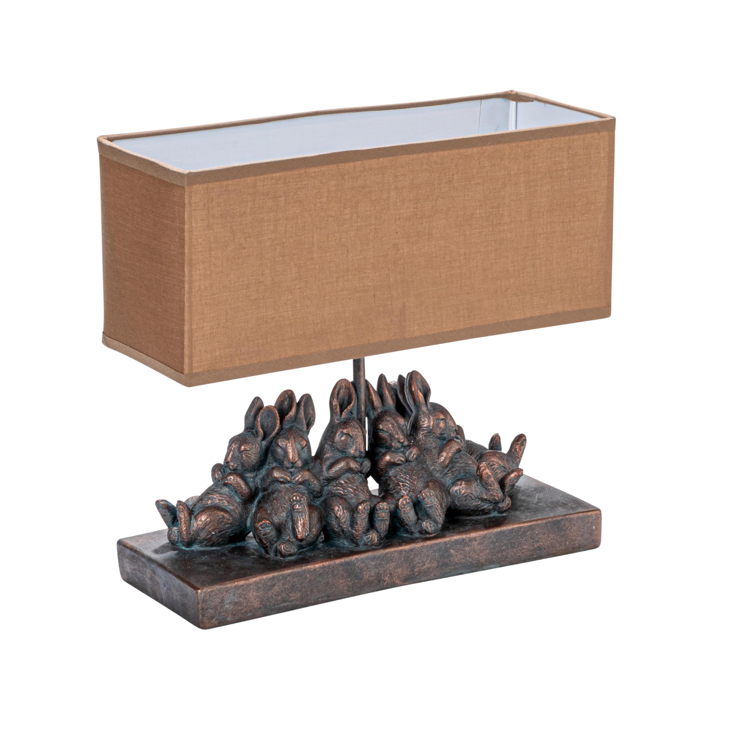 Creative Co-Op Resin Rabbit Table Lamp With Rectangle Linen Shade, Bronze Finish