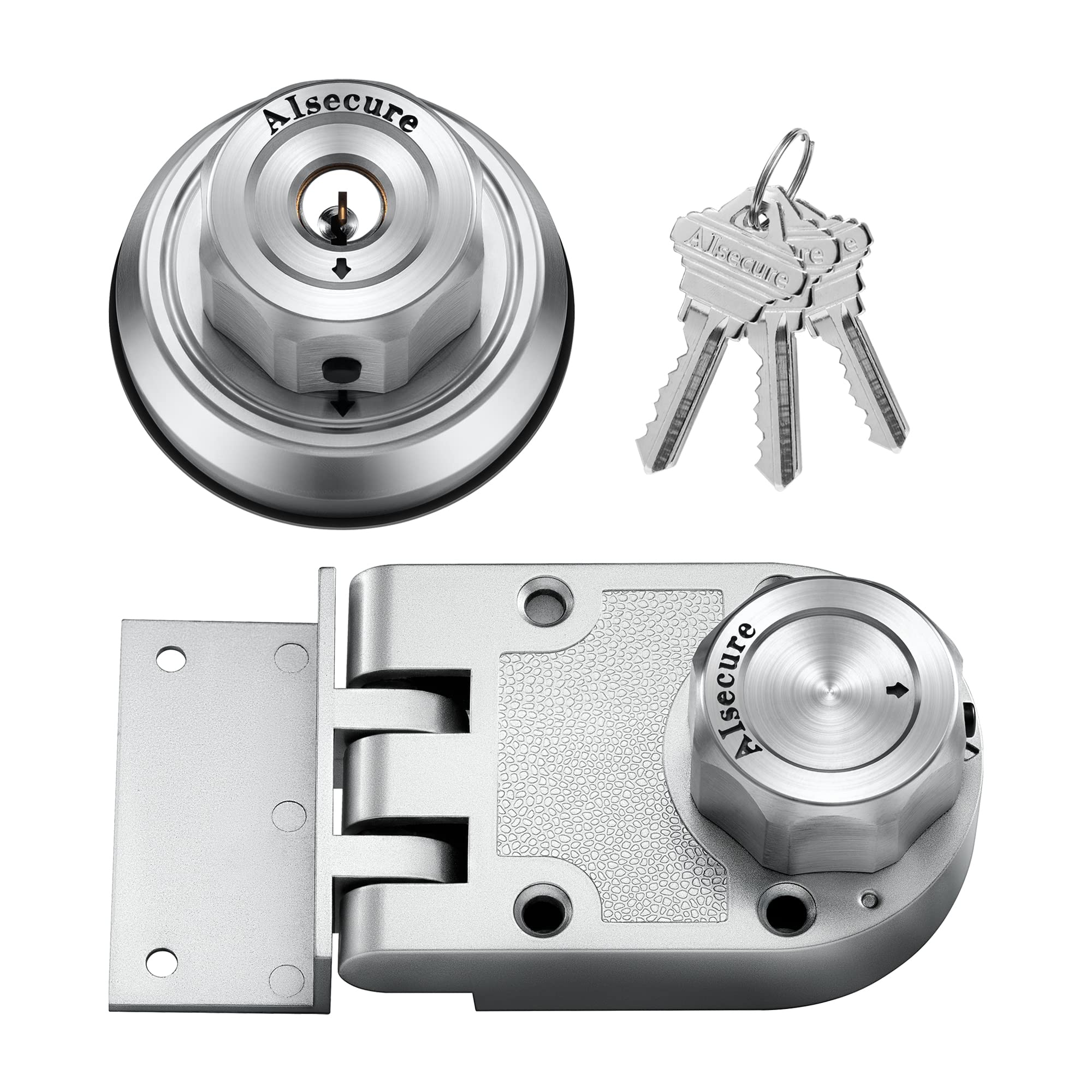 Aisecure Twist To Lock Jimmy Proof Deadbolt Lock Keyless With Unpickable Night Latch&Anti-Mislock Button 304 Stainless Steel Heavy Guard Security Single Cylinder Sc Keys Prohibits Forced Entry Silver