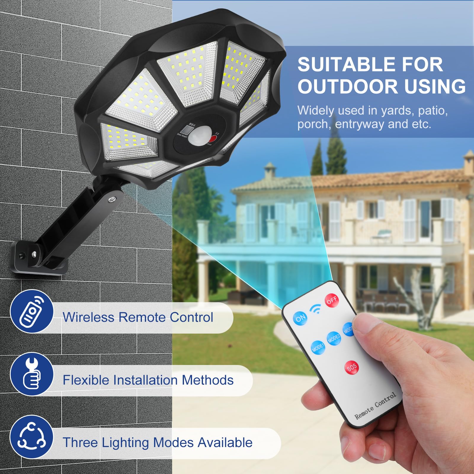 Aitermond 4-Pack 300W Solar Outdoor Lights, Dusk To Dawn Motion Sensor Flood Light, 168 Led Solar Powered Street Lights With Remote Control, 6500K Waterproof Security Lamp For Yard Parking Lot