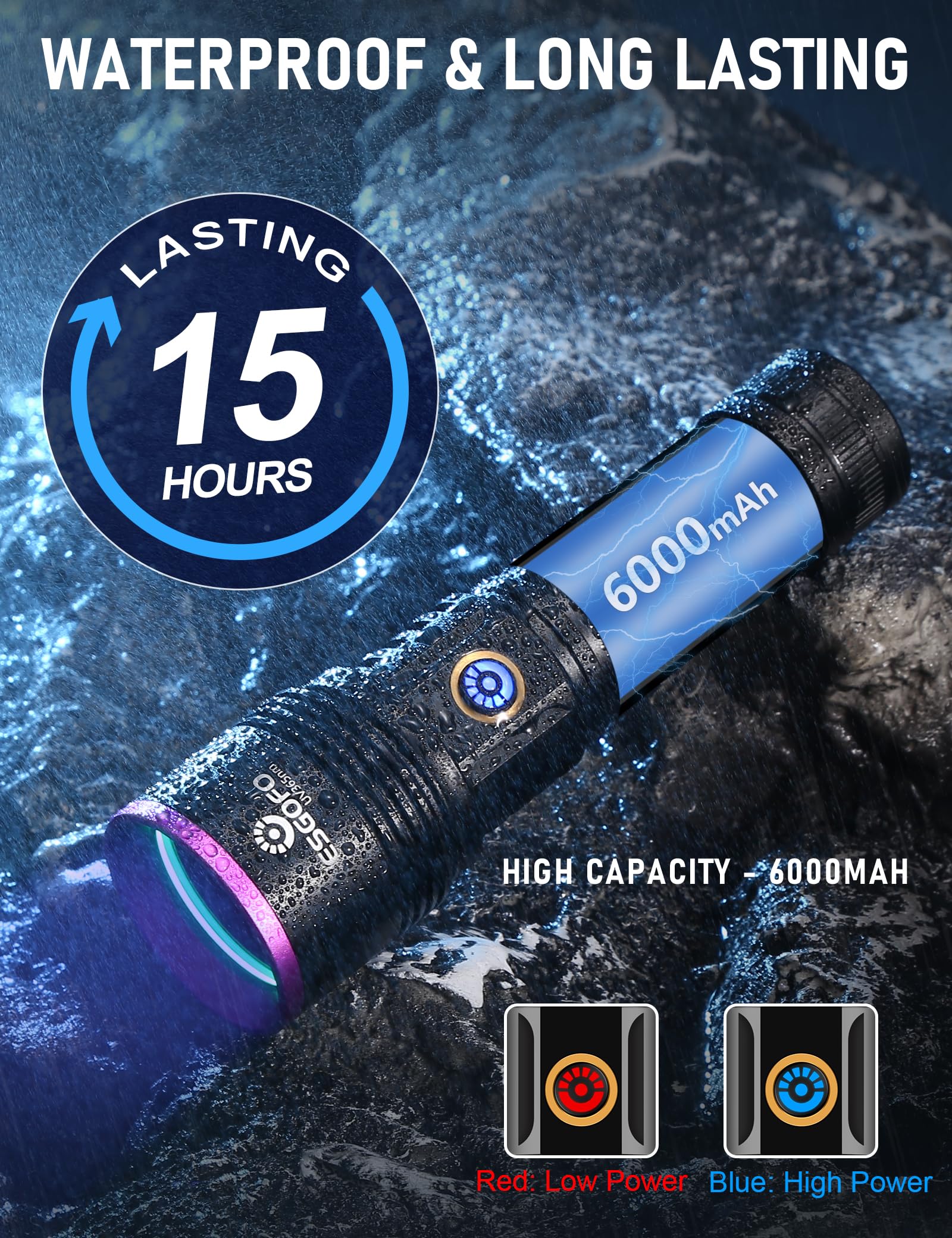 Esgofo Uv Flashlight 365Nm Powerful, Large 4-Core High Power Led Ultraviolet Blacklight Rechargeable Usb C, Handheld Big Ultraviolet Black Flash Light For Pet Urine Detection Scorpion Resin Curing