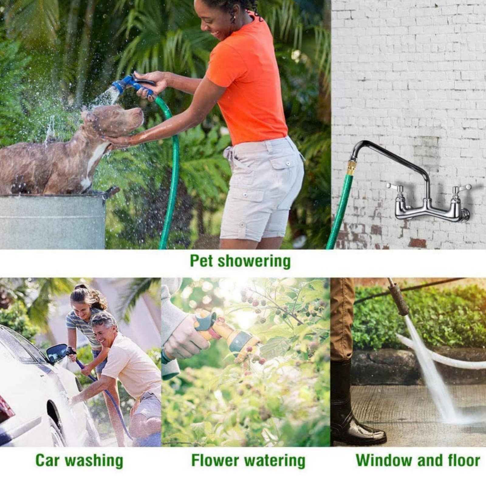 Jzbrain Wall Mount Faucet Heavy Duty Commercial Faucet 8 Inch Center With 12" Swing Spout 2.2 Gpm High Pressure Wall Mounted Kitchen Sink Faucet Brass Constructed & Chrome Polished