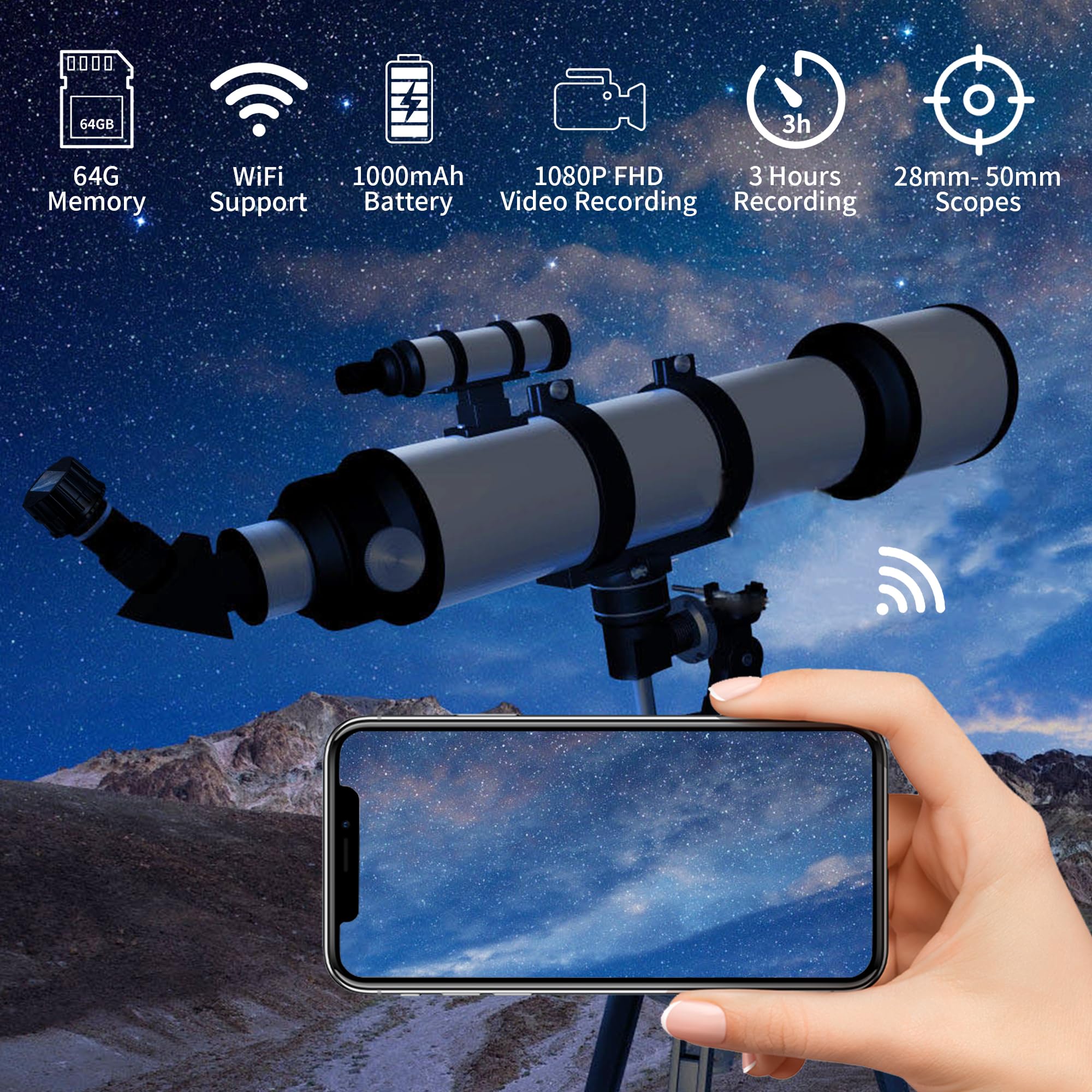 Telonixium Wifi Telescope Camera Eyepiece, 64G Electronic Eyepiece Camera With 1.5" Screen, Astronomy Camera Fits To 28Mm- 50Mm Scopes, Perfect For Astrophotography, Birds Watching