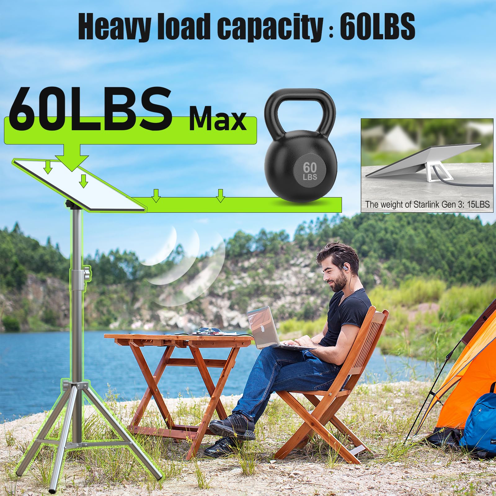 Anautin Starlink Gen 3 Tripod Stand, Stainless Steel Mount Supports Gen 3/V4 And Standard Kickstand Dish, Includes Pipe Adapter, Height 1.64Feet, Portable Starlink Accessories