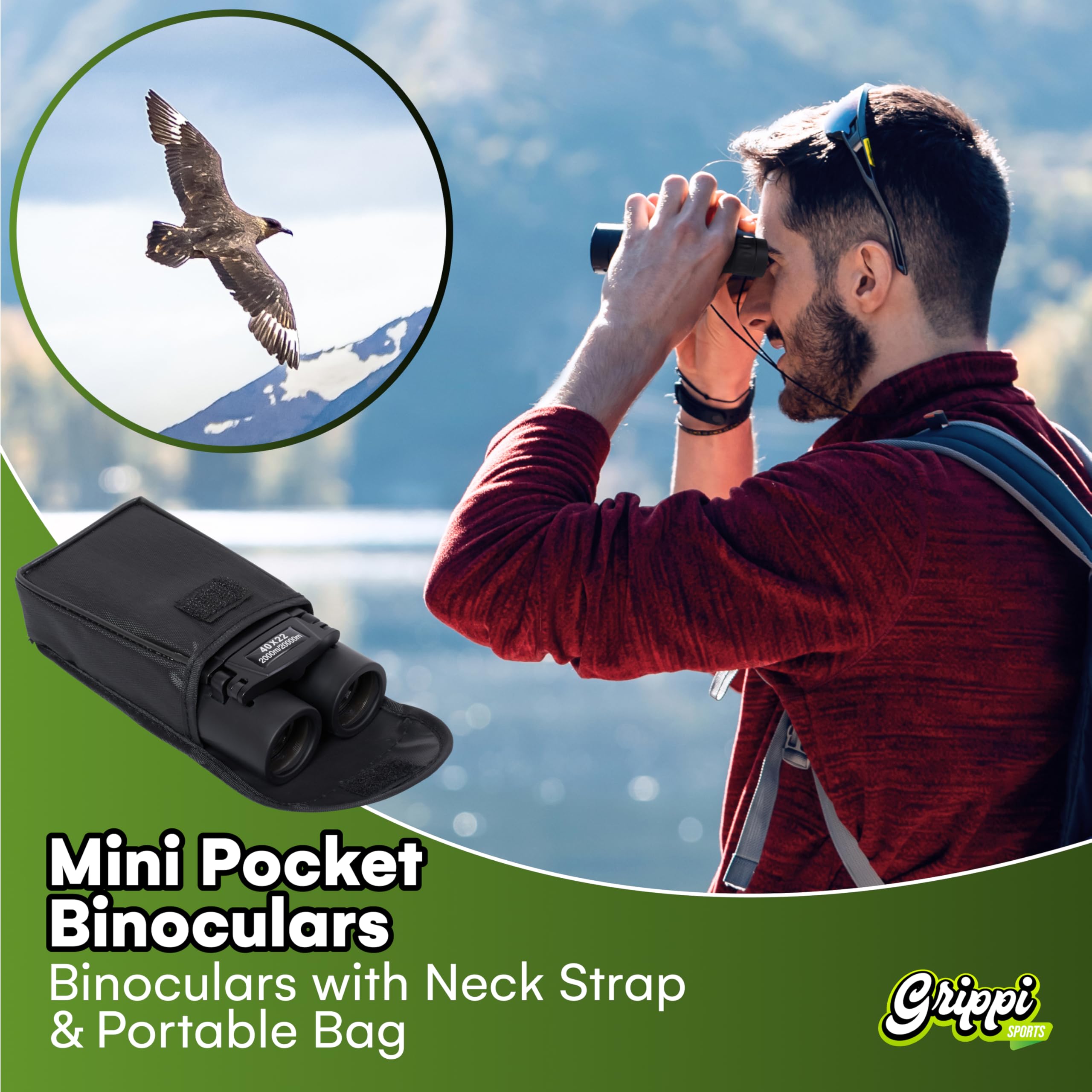 Beast Cooler Accessories Grippi Compact Binoculars Black - Safari Binoculars For Adults, High Powered Easy Focus Binocular For Bird Watching,Outdoor Hunting,Travel,Sightseeing