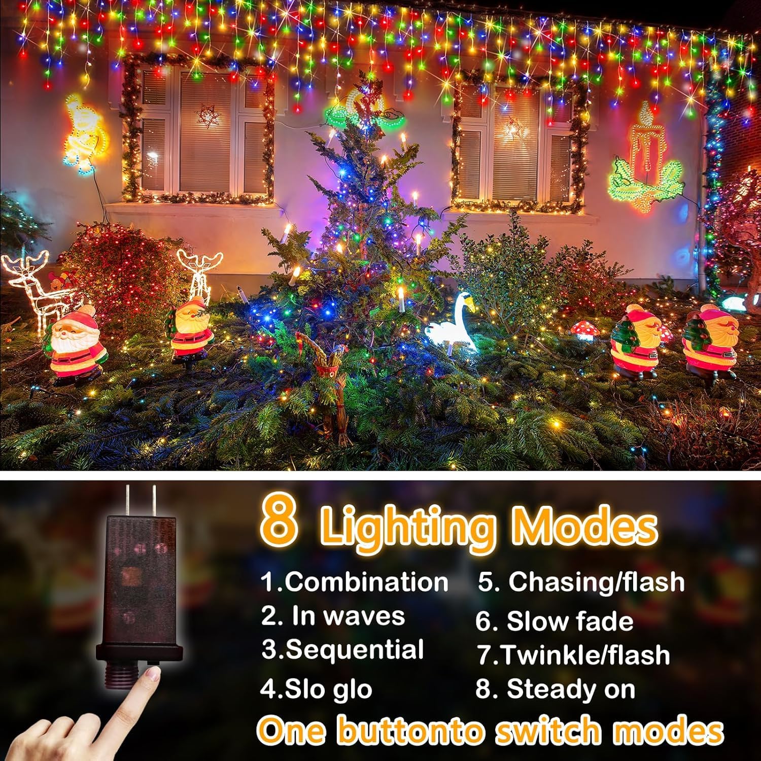Flvoecn 98Ft 960Led Christmas Lights Waterproof 8 Modes Christmas Lights Outdoor Decoration With Memory And Timer Hanging Fairy Lights Plug-In Curtain String Lights For Holiday Party Wedding Home Roof