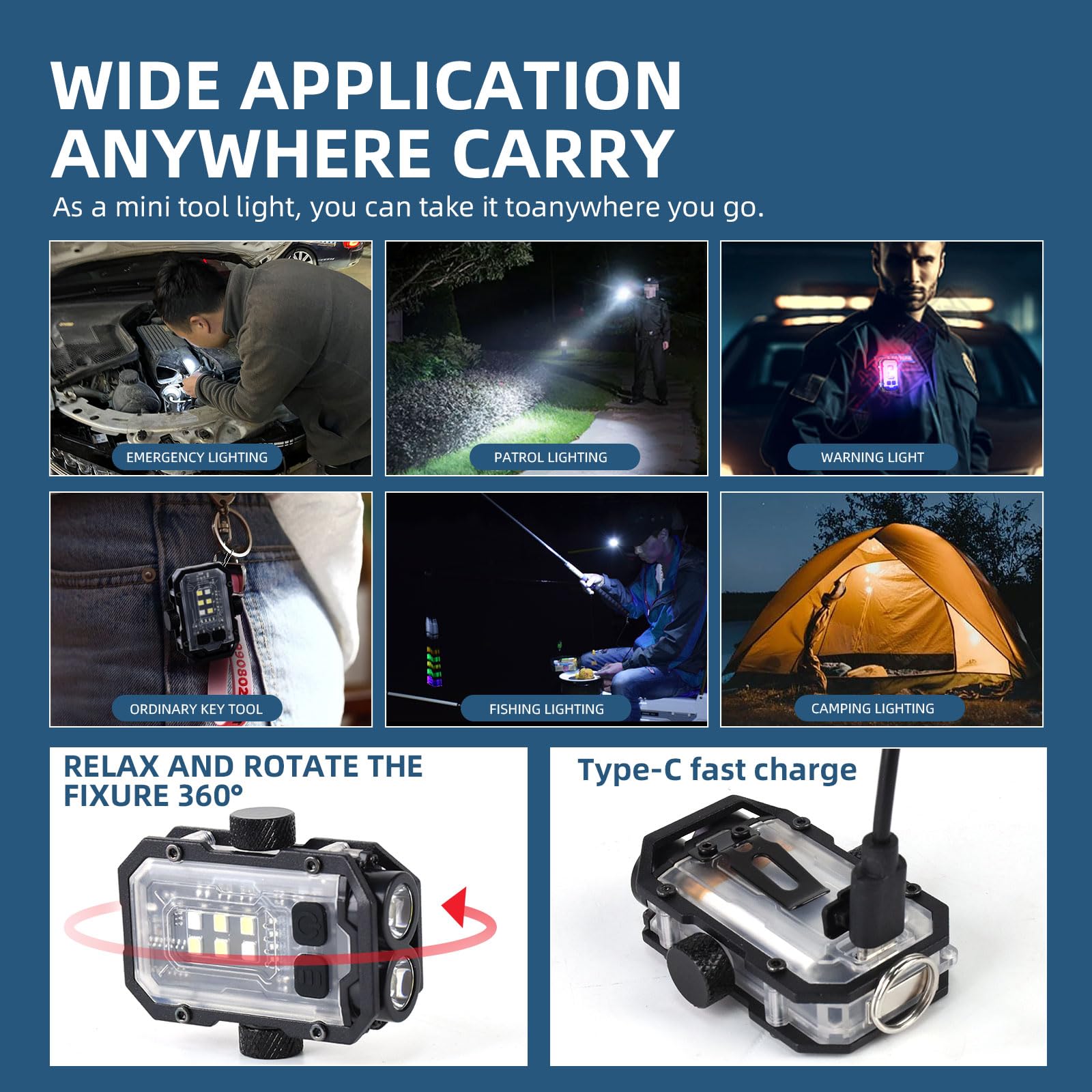 Iquincy Clip On Mini Flashlight, Edc Keychain Flashlight, Compact Pocket Light For Night Working, Walking, Fishing, Emergency, Usb-C Rechargeable Warning Light, Cob Flashlight