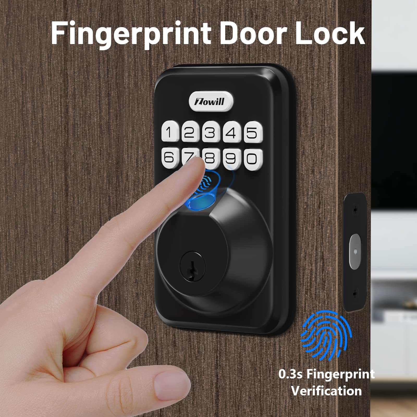 Zowill Fingerprint Door Lock, Keyless Entry Lock Keypad Deadbolt With 20 Biometric Fingerprints, User Codes, Auto Anti-Peeping Password, Ip54 Waterproof, Easy Installation Smart