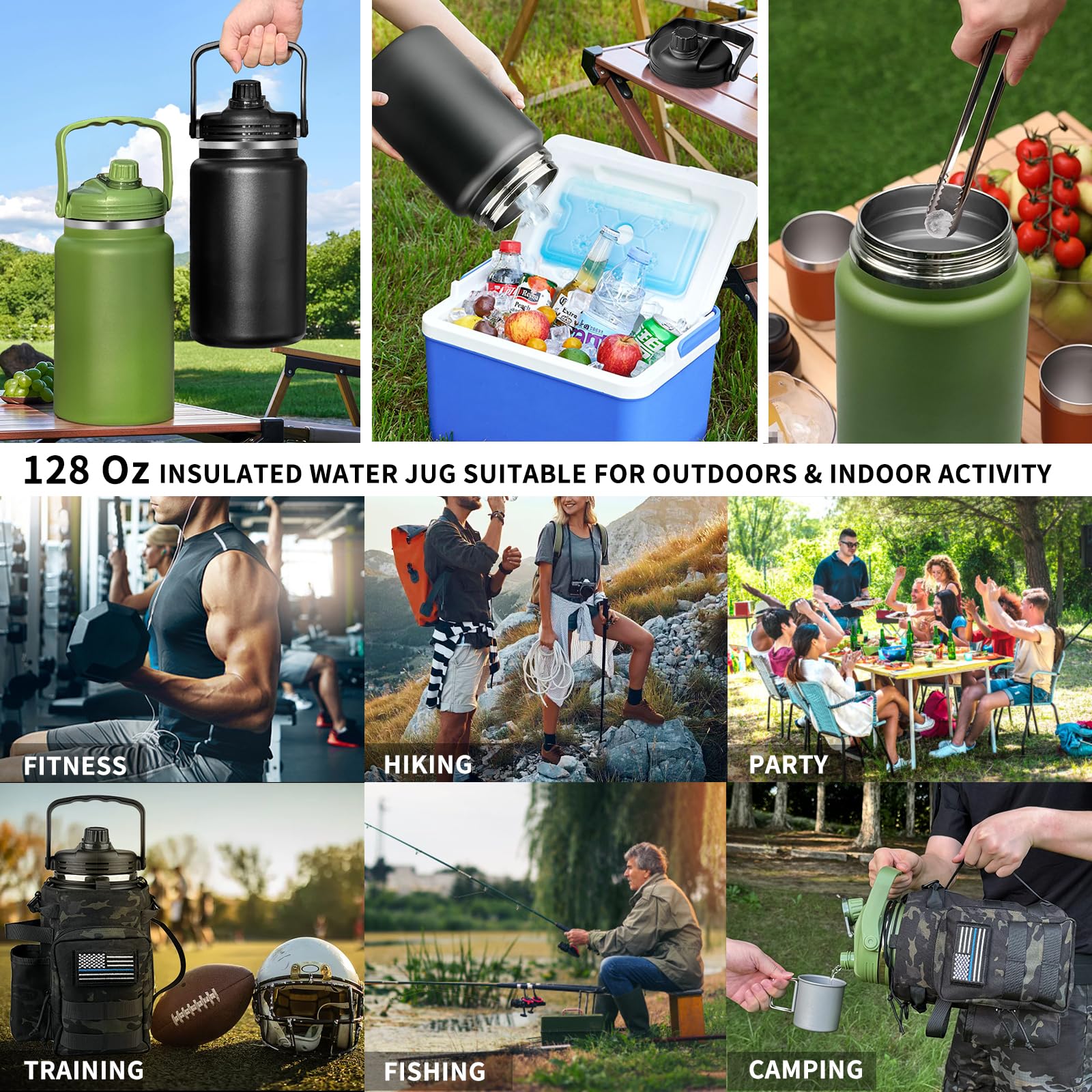 1 Gallon Water Bottle With Military Style Bottle Holder Bag Insulated Stainless Steel Water Jug