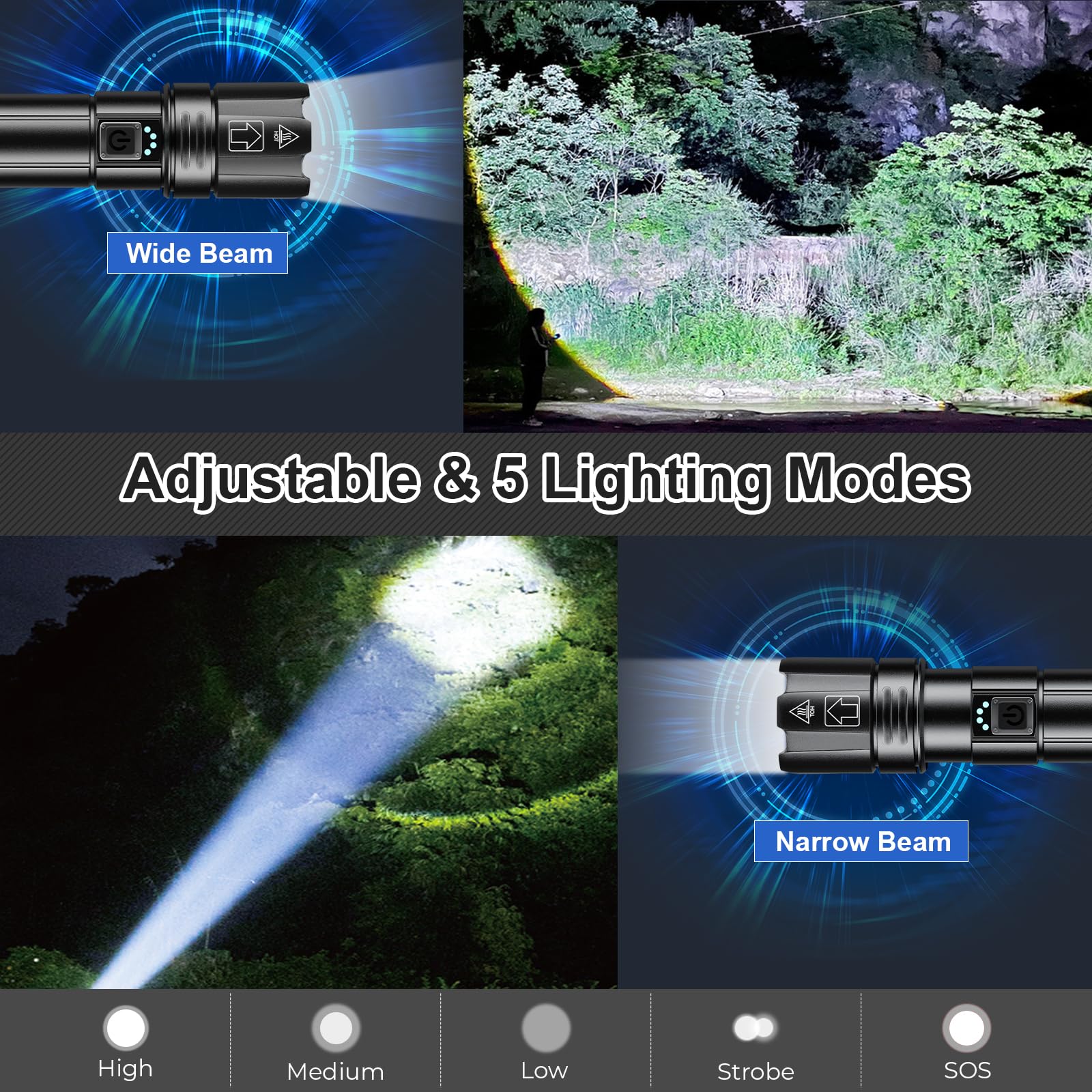 Aosbet Lemihui Rechargeable Led Flashlight High Lumens, 990,000 Lumens Bright Powerful Flashlight, 5 Modes, Ipx6 Waterproof Handheld Flash Light For Camping Hiking