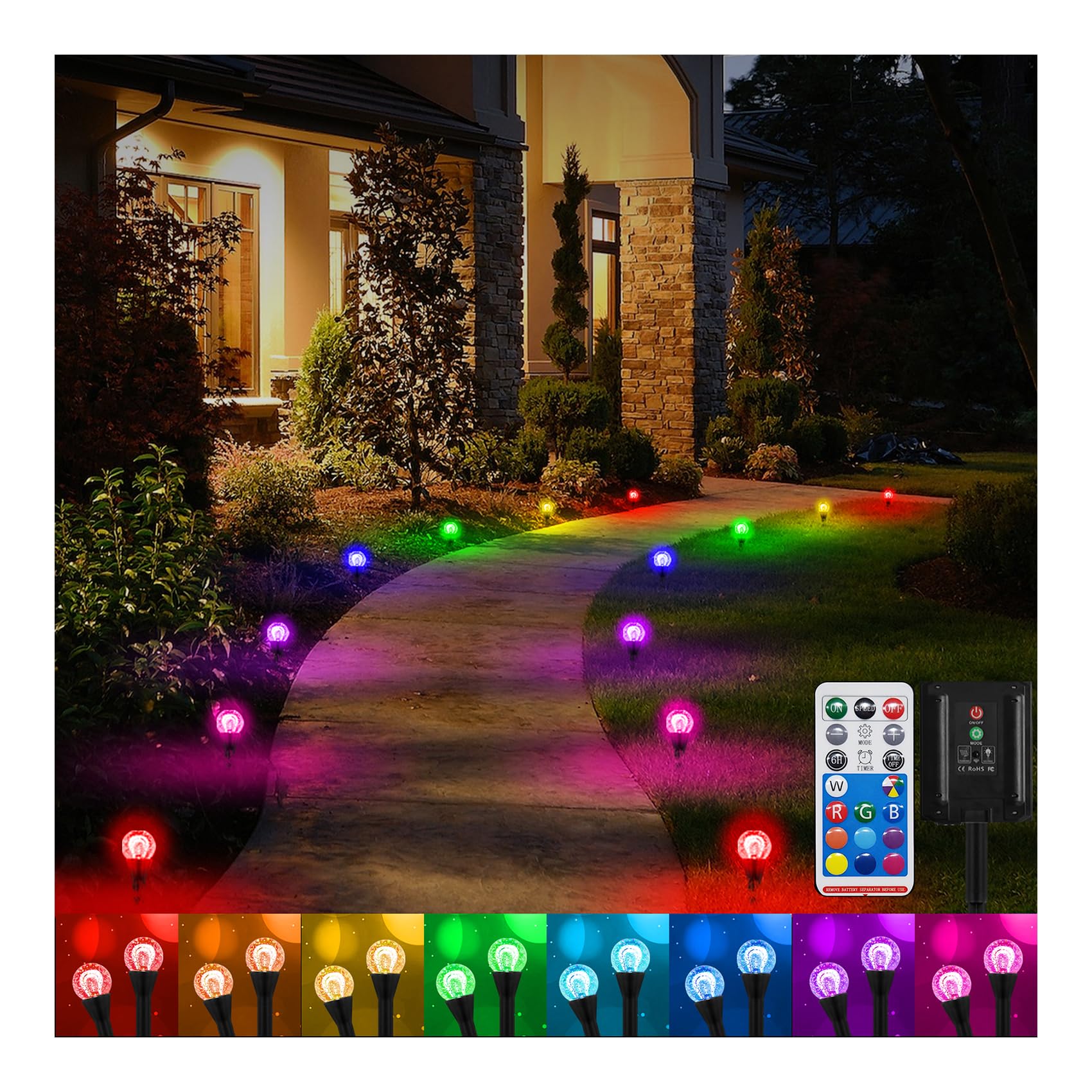 Flvoecn 39Ft Rgb Solar Powered Lights - 50 Led Small Globe Bulbs For Outside, Color Changing, Ip65 Waterproof Garden Solar Lights For Outdoor Patio Landscape Lawn Yard Christmas Decor