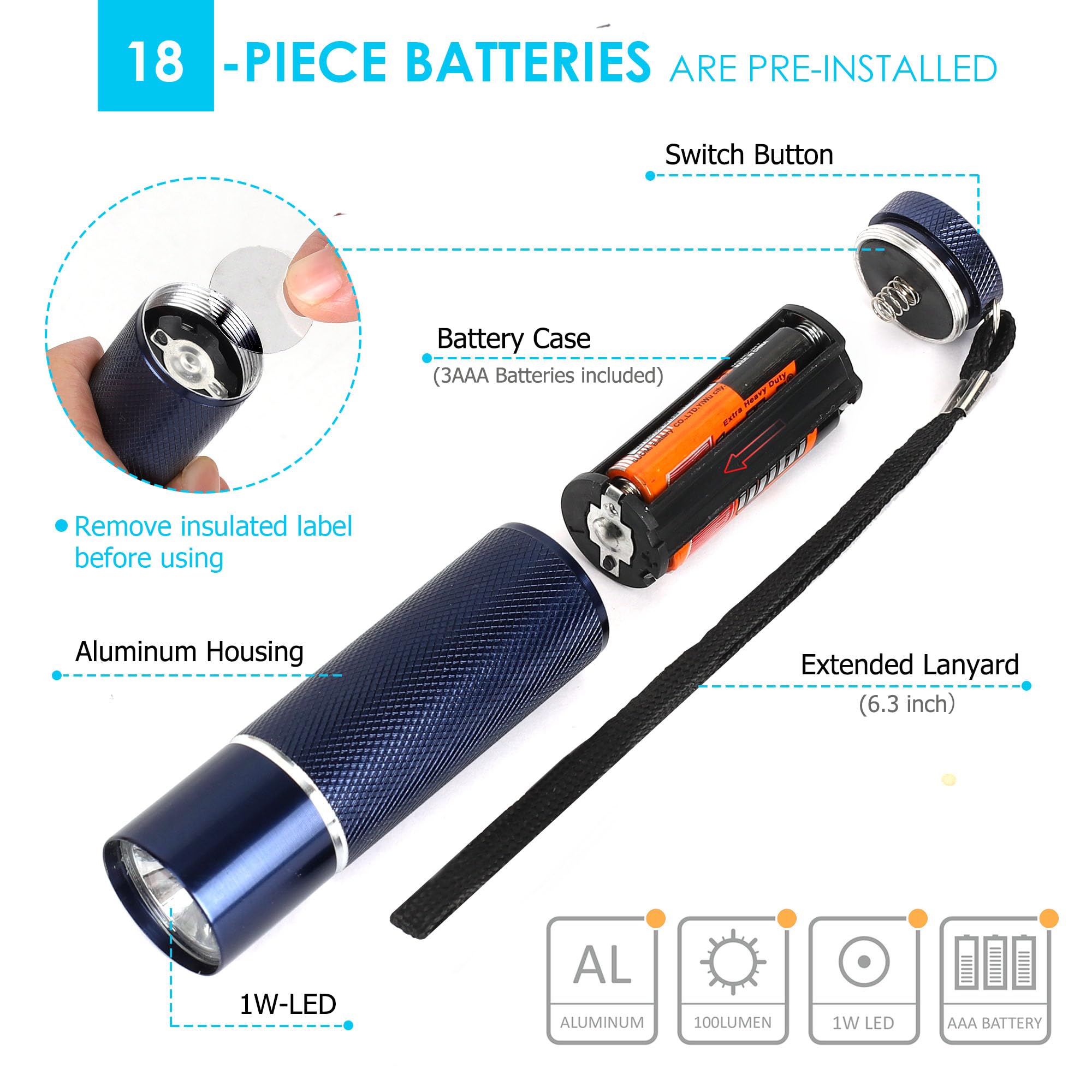 Fastpro 6-Pack Flashlights Set, Aluminum Led Flashlights With Aaa Batteries Included & Pre-Installed, Super Bright For Party Favors, Holiday , Camping, Hurricane Supplies